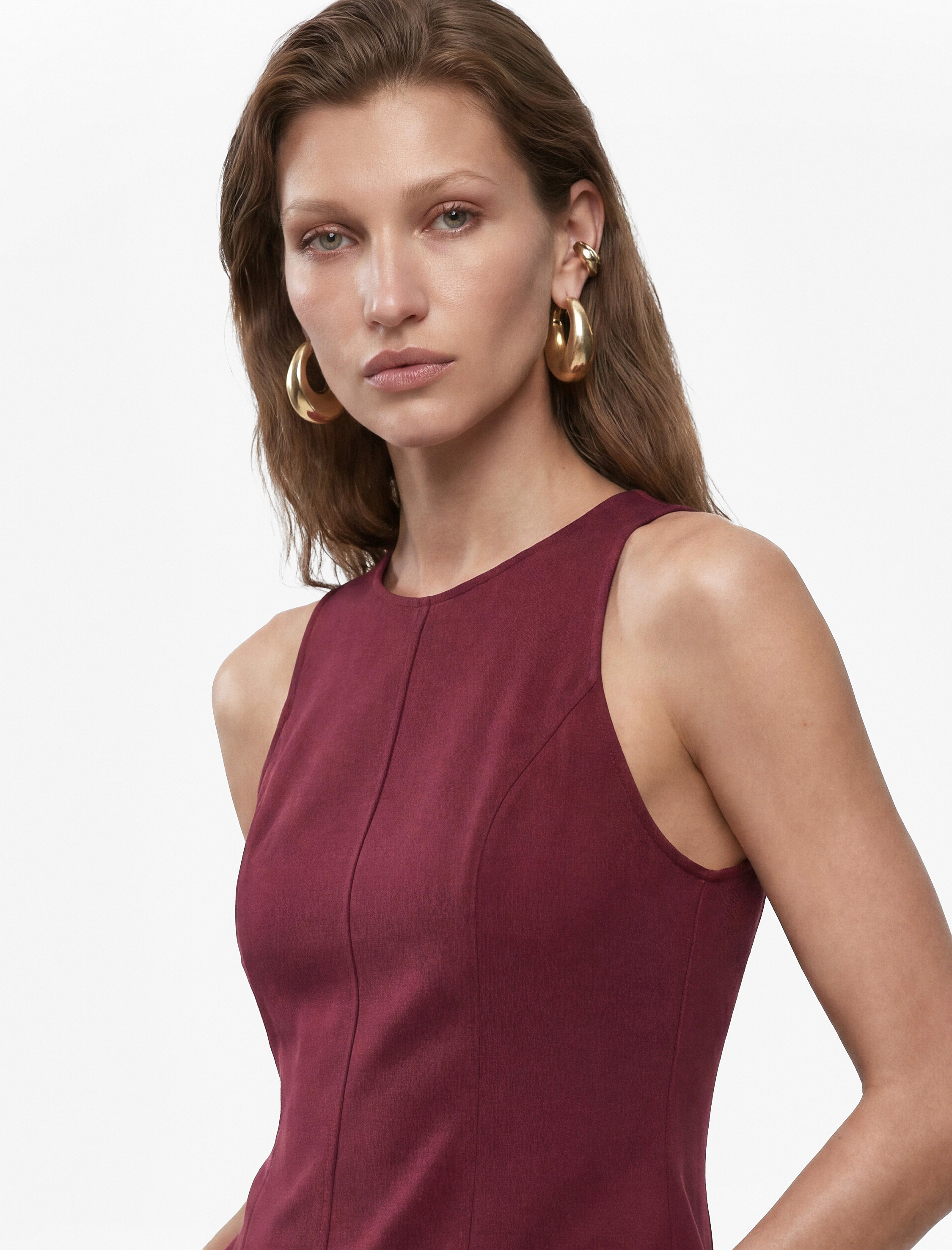   Keten Karışımlı Kolsuz Bisiklet Yaka Peplum Top
