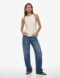 Keten Karışımlı Kolsuz Bisiklet Yaka Peplum Top