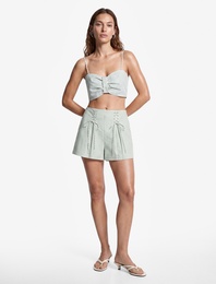 Koton X Sibil Çetinkaya - Poplin Gipe Detaylı İnce Askılı Çizgili Crop Büstiyer