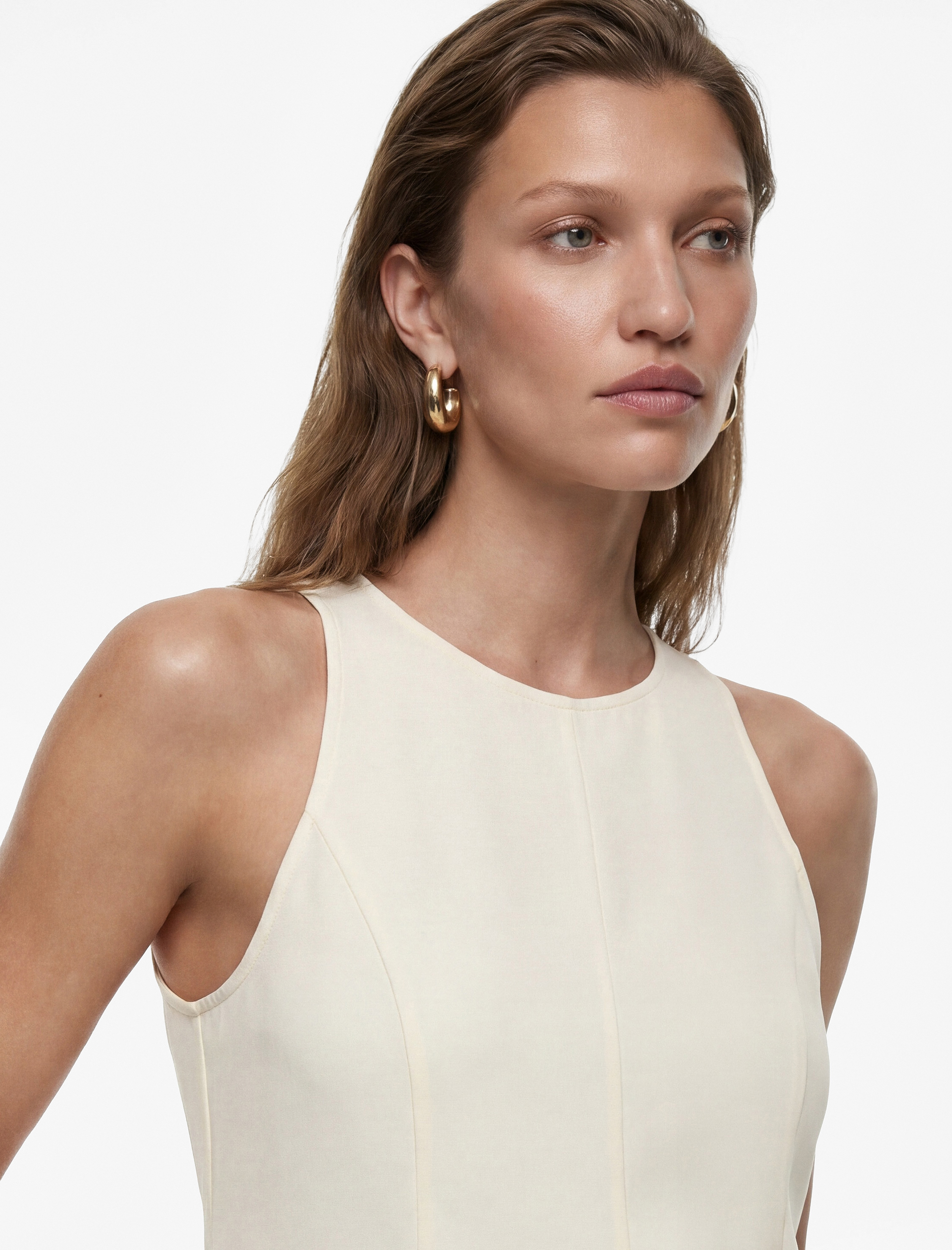   Keten Karışımlı Kolsuz Bisiklet Yaka Peplum Top