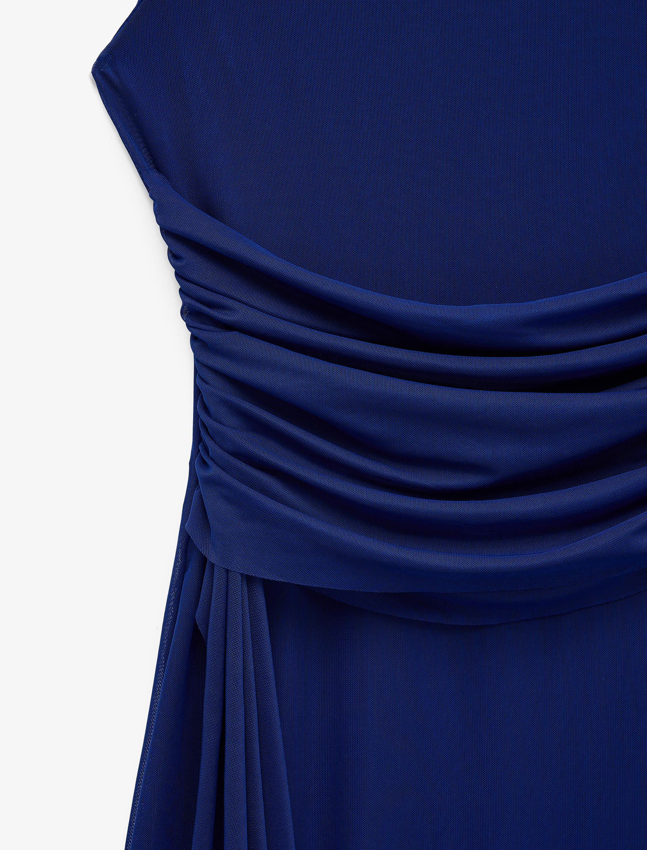   Slim Fit Asimetrik Drapeli Kayık Yuvarlak Yaka Kolsuz Midi Elbise