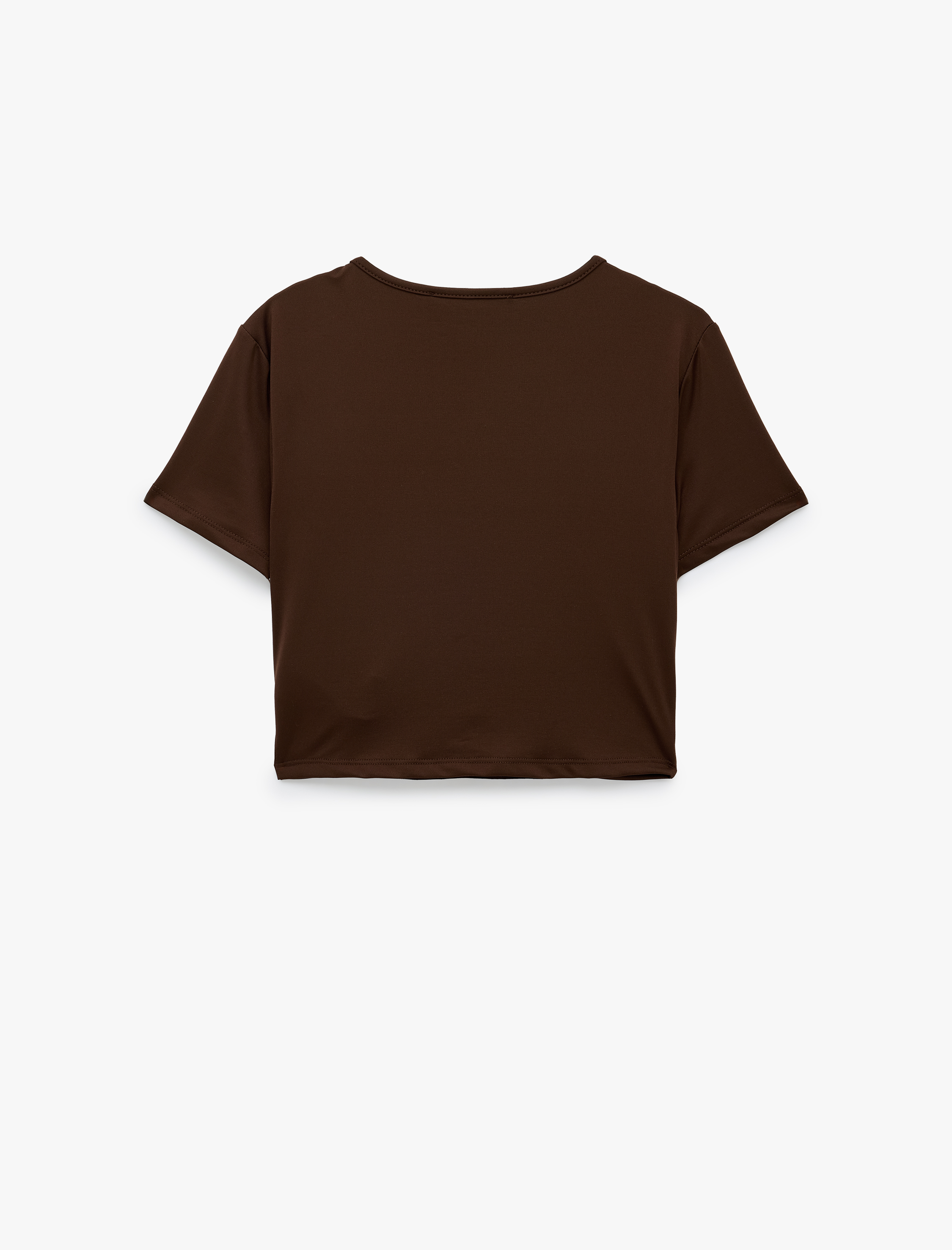   Drape Detaylı Slim Fit Bisiklet Yaka Kısa Kollu Crop Tişört