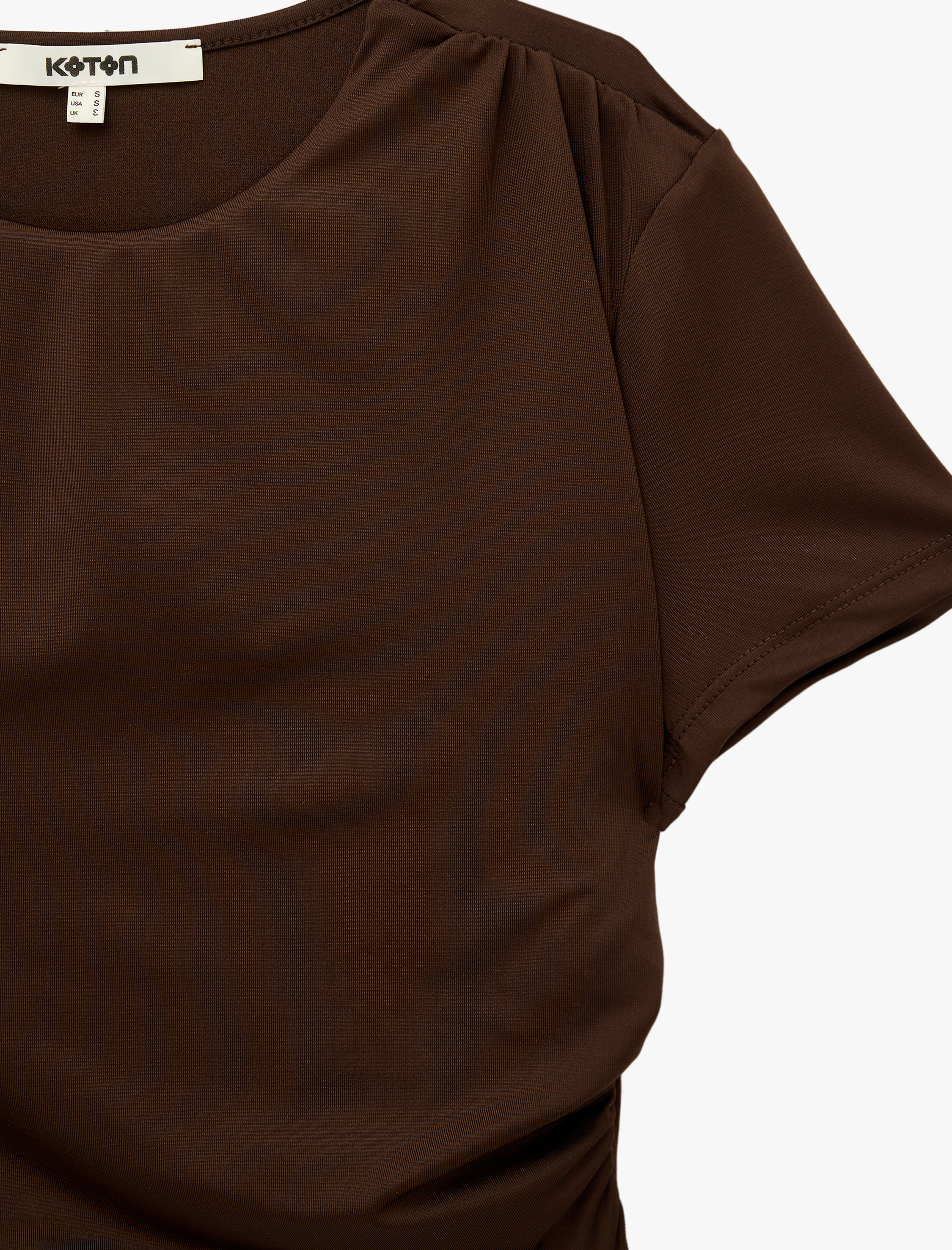   Drape Detaylı Slim Fit Bisiklet Yaka Kısa Kollu Crop Tişört