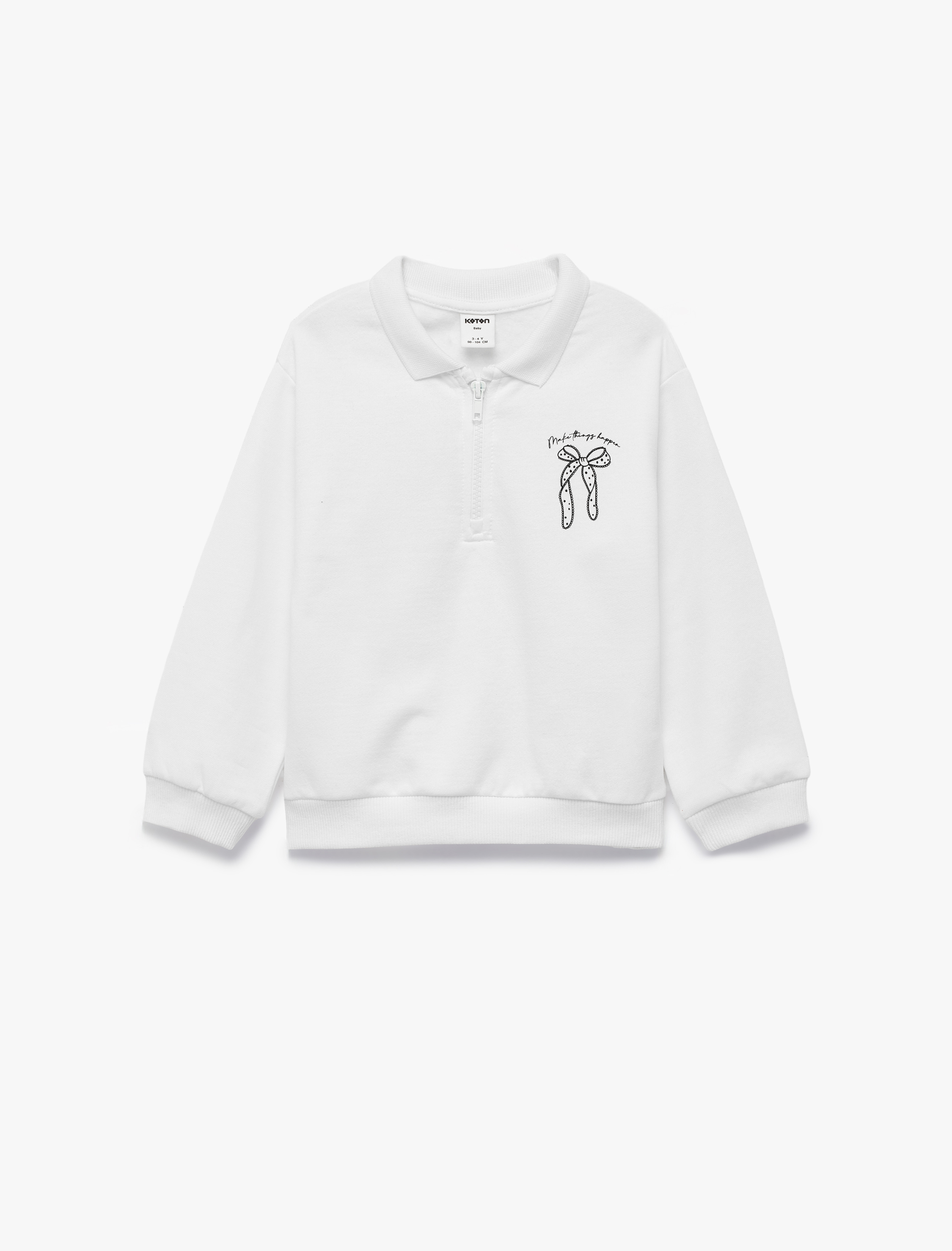  Kız Bebek Pamuklu Uzun Kollu Yarım Fermuarlı Polo Yaka Sweatshirt