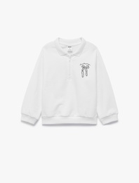 Pamuklu Uzun Kollu Yarım Fermuarlı Polo Yaka Sweatshirt