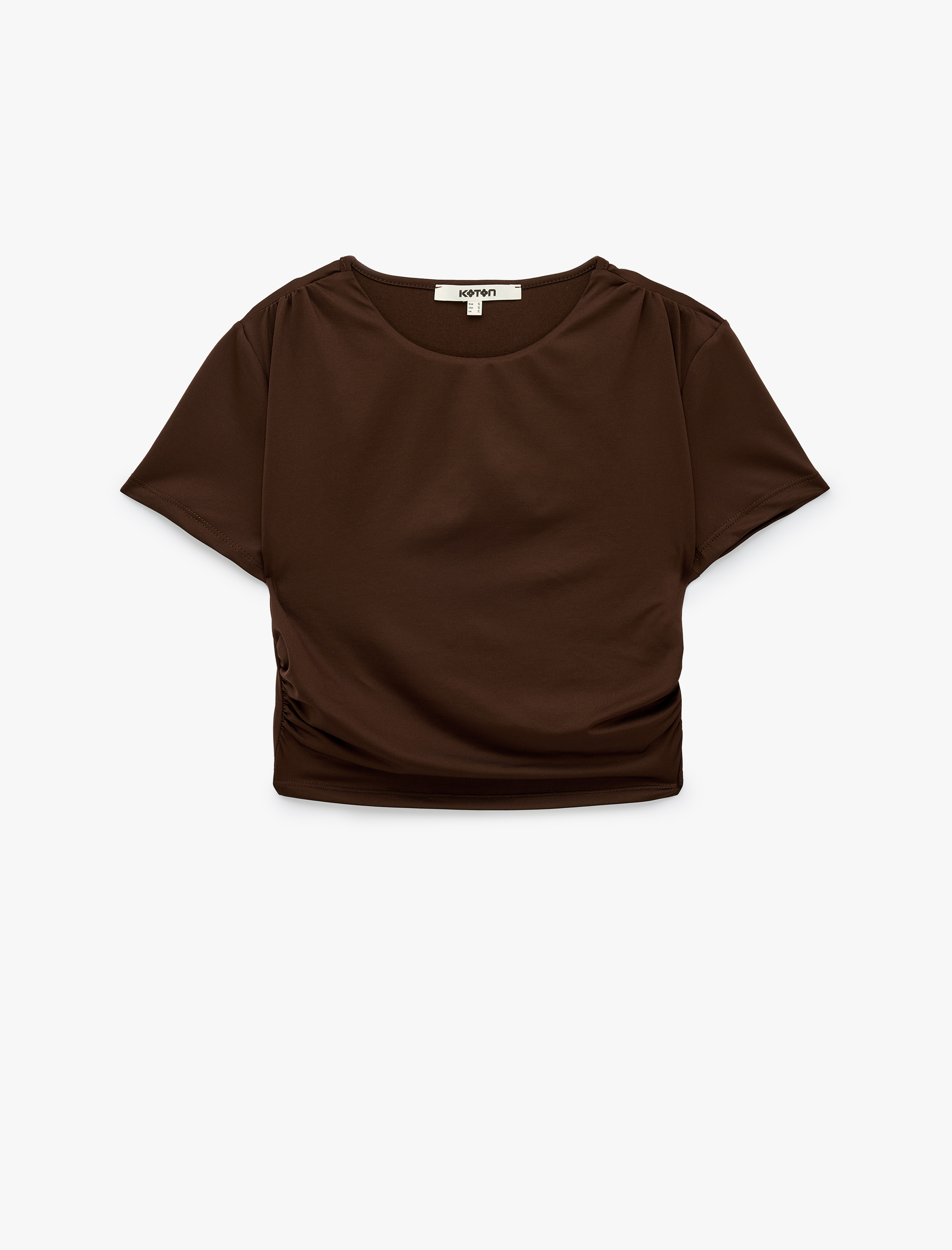   Drape Detaylı Slim Fit Bisiklet Yaka Kısa Kollu Crop Tişört