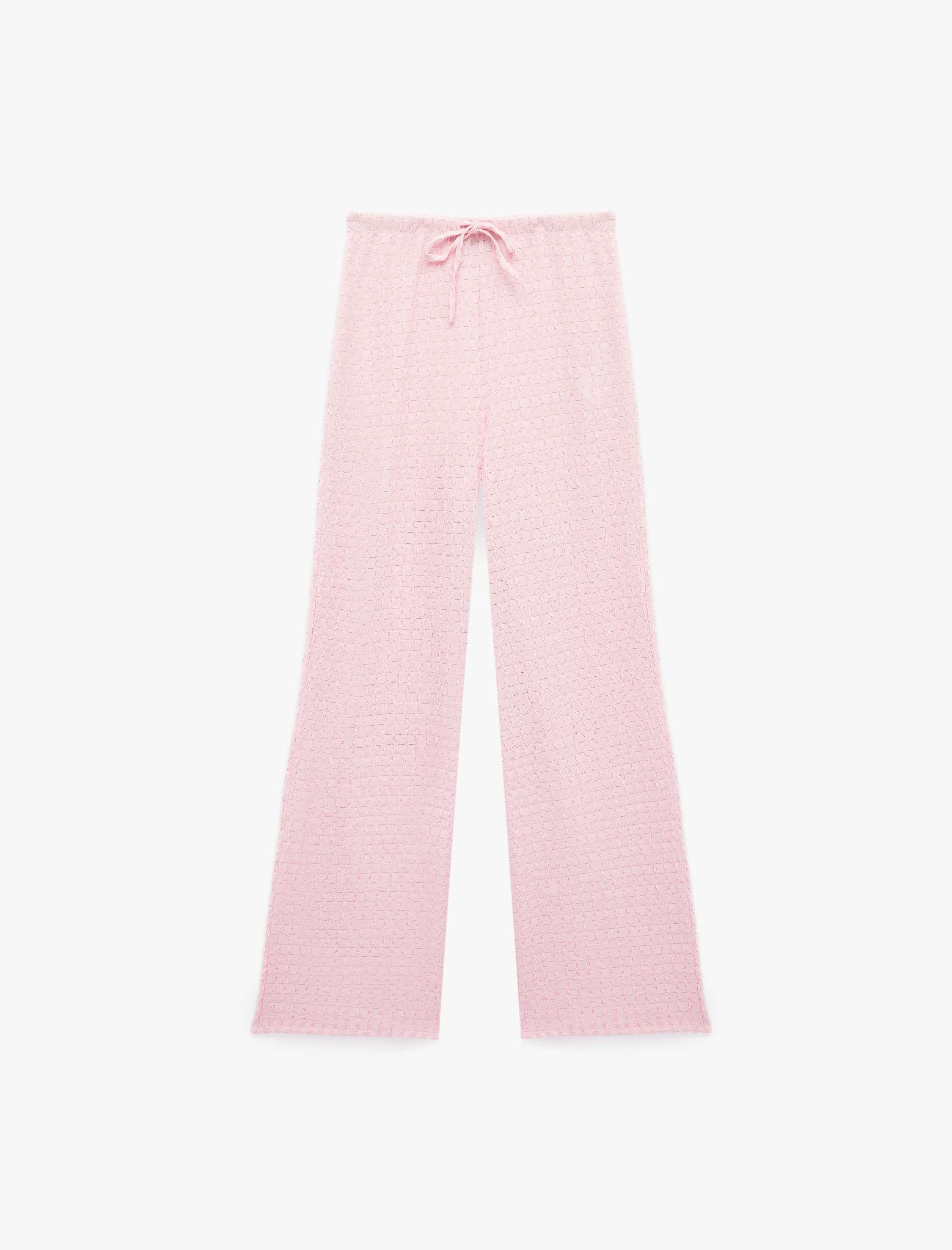   Bürümcük Kumaş Dokulu Beli Bağcıklı Düz Bol Paça Pantolon