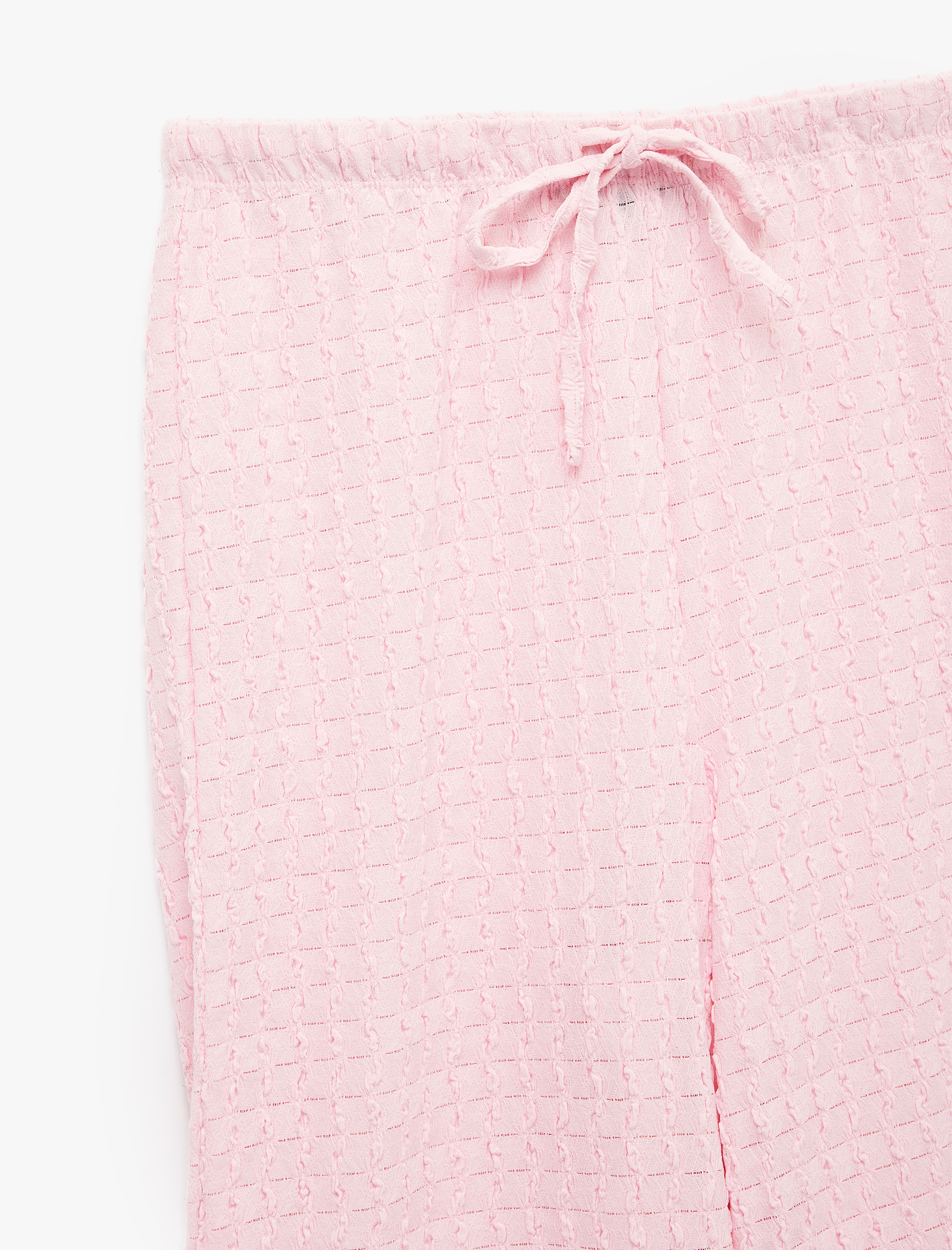   Bürümcük Kumaş Dokulu Beli Bağcıklı Düz Bol Paça Pantolon