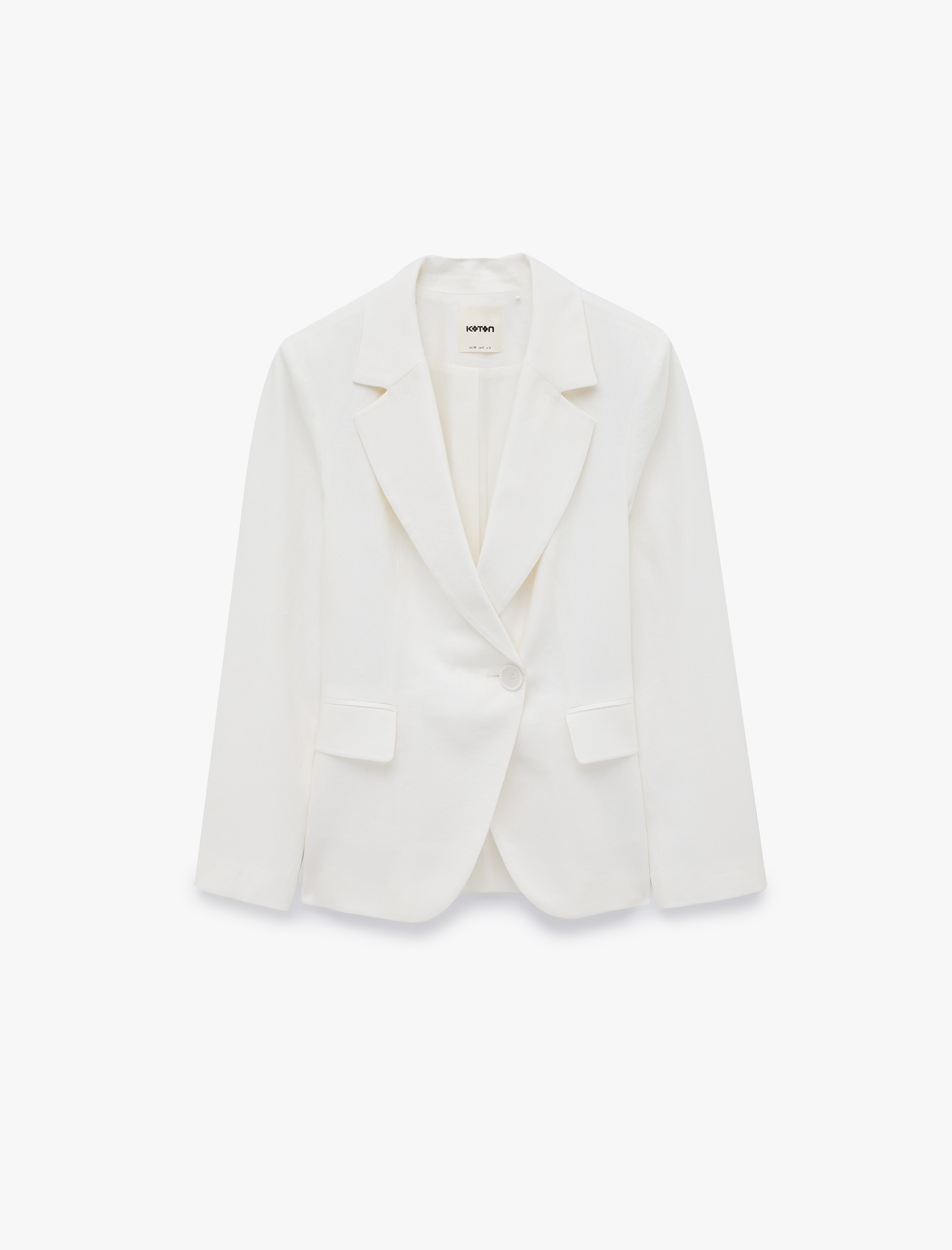   Keten Karışımlı Uzun Kollu Düğmeli Cepli Kruvaze Blazer Ceket
