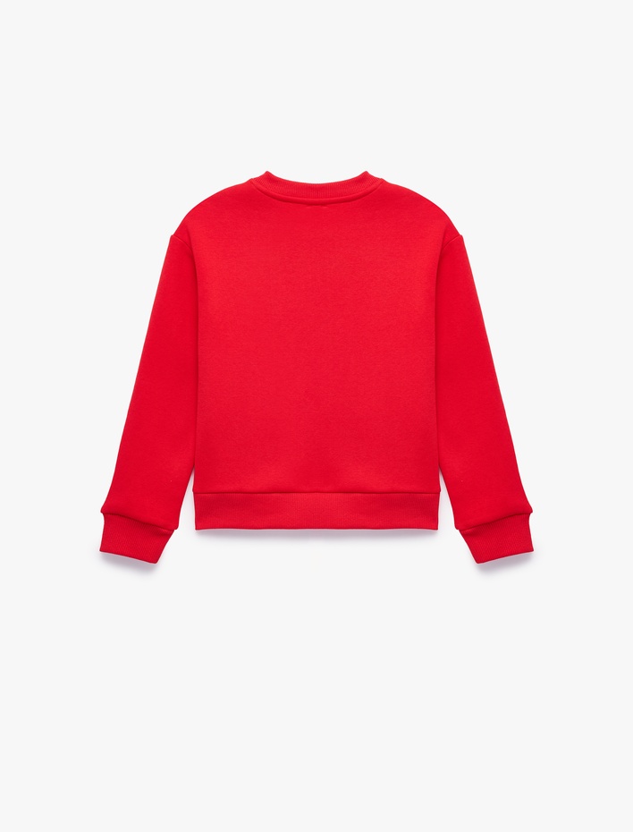 Kız Çocuk Fiyonklu Uzun Kollu Bisiklet Yaka Pamuklu Şardonlu Sweatshirt