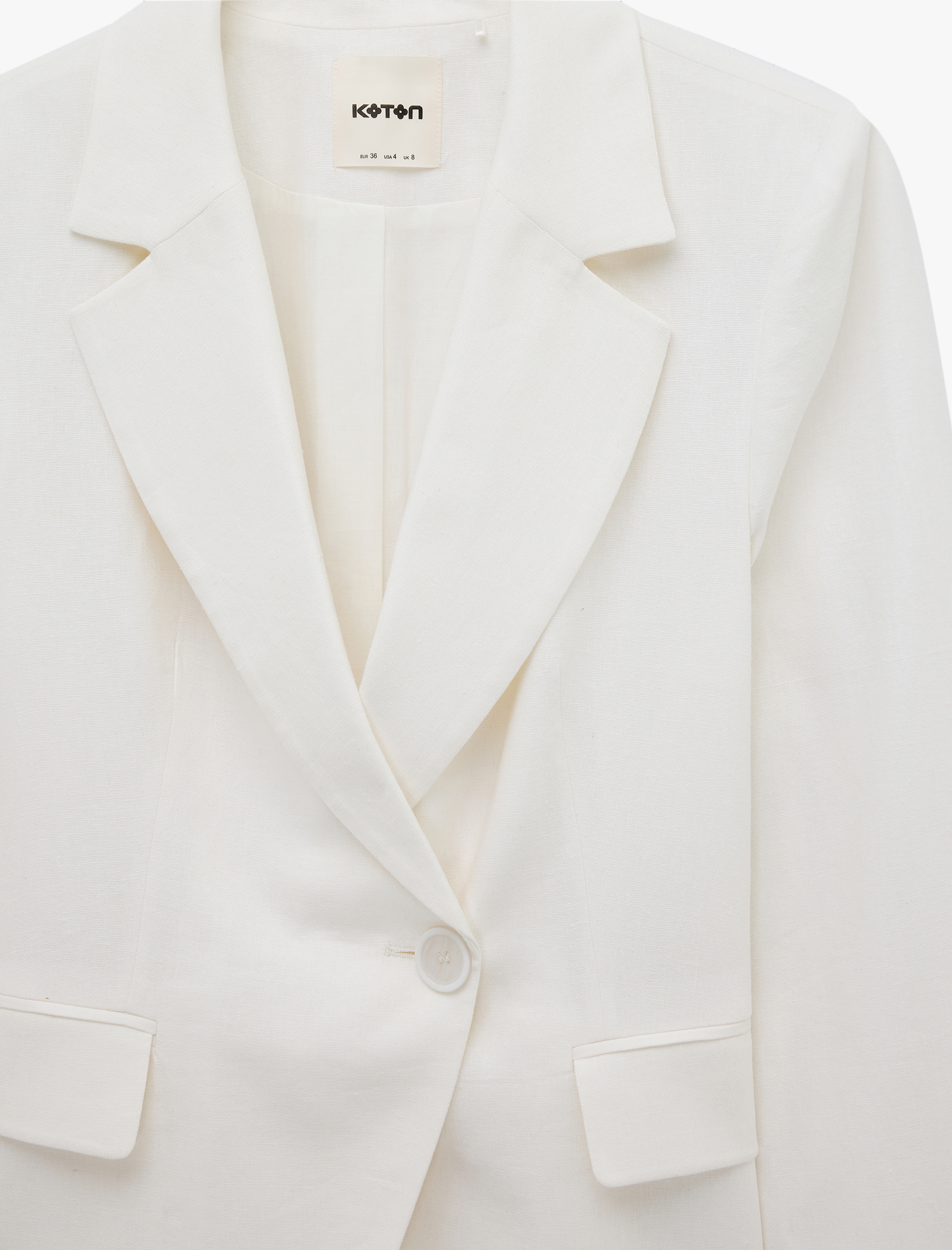   Keten Karışımlı Uzun Kollu Düğmeli Cepli Kruvaze Blazer Ceket