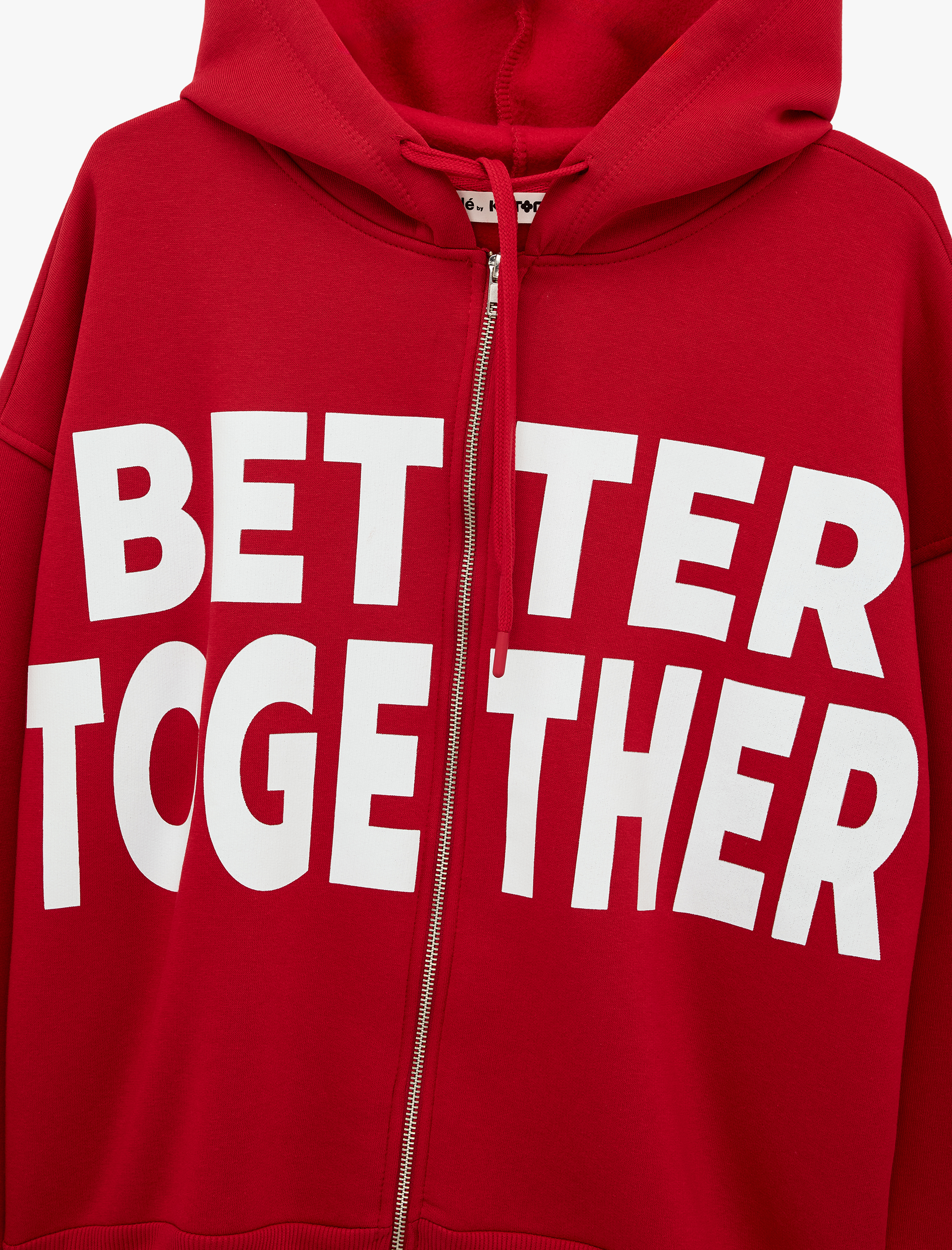   Üç İplik Şardonlu Uzun Kollu Kapüşonlu Baskılı Fermuarlı Sweatshirt
