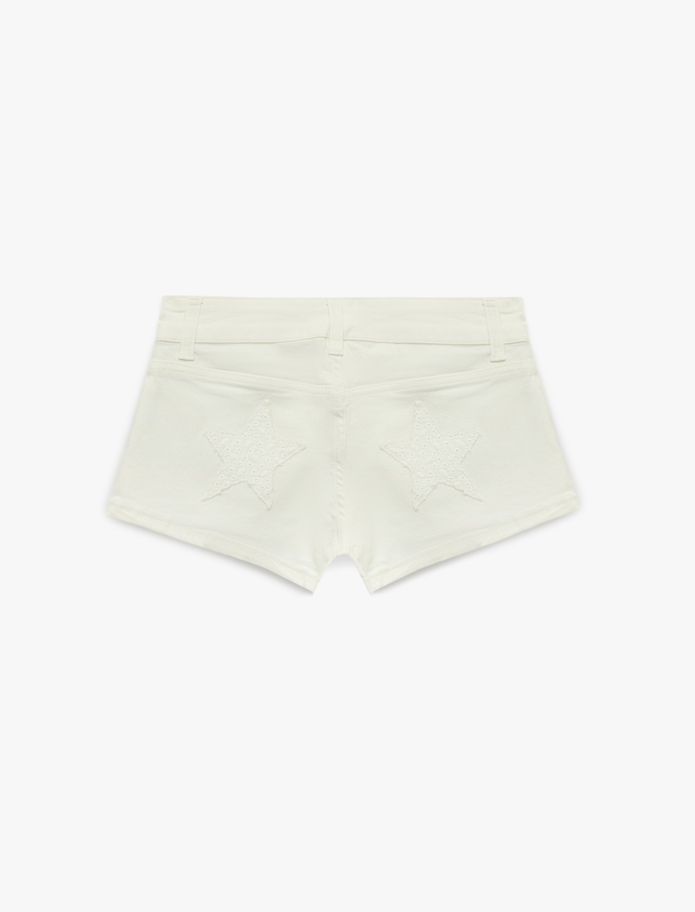   Pamuklu Cepli Düğmeli Düşük Bel Brodeli Slim Fit Mini Şort