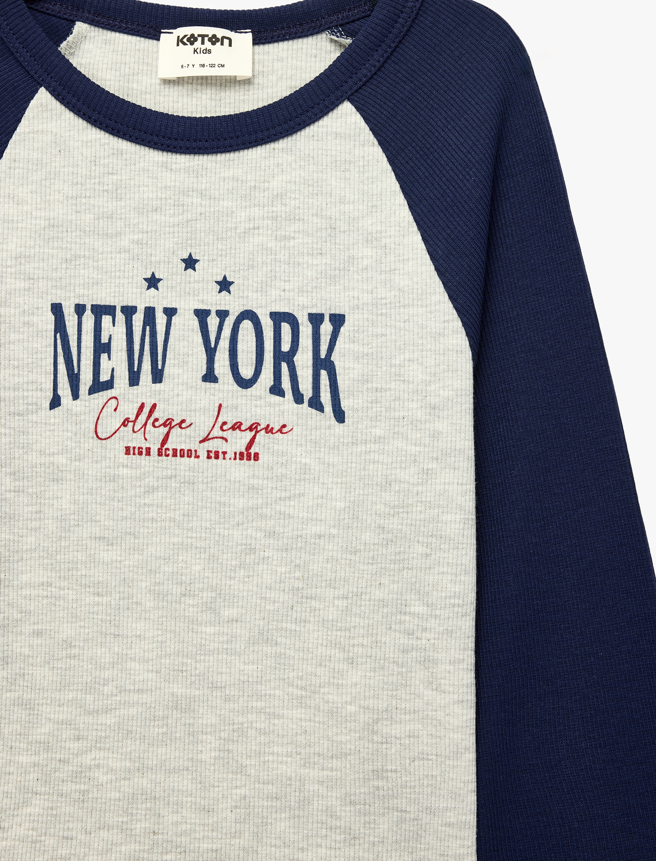  Kız Çocuk New York Baskılı Uzun Kollu Bisiklet Yaka Tişört