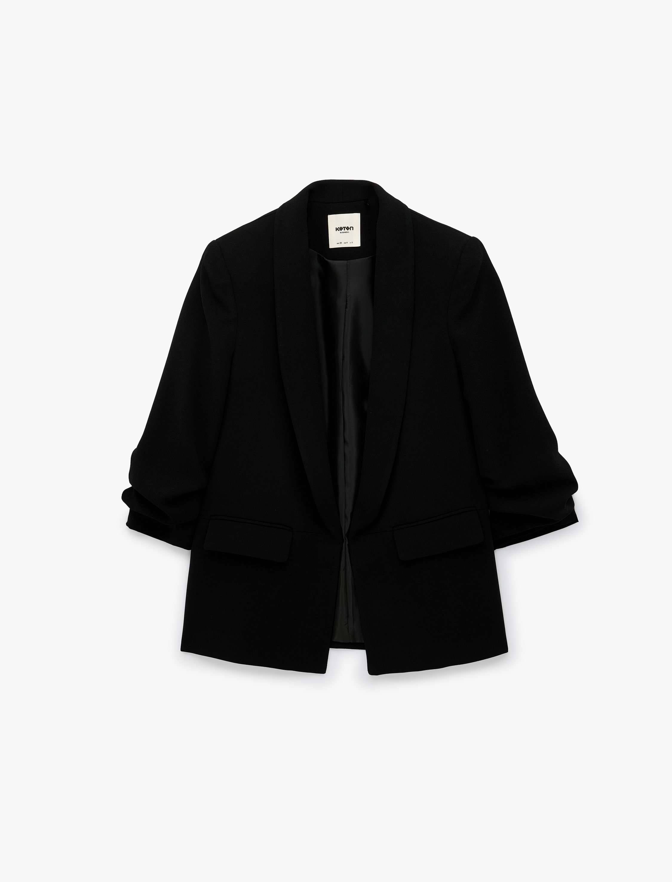   Krep Kumaş Şal Yaka 3/4 Kollu Blazer Ceket