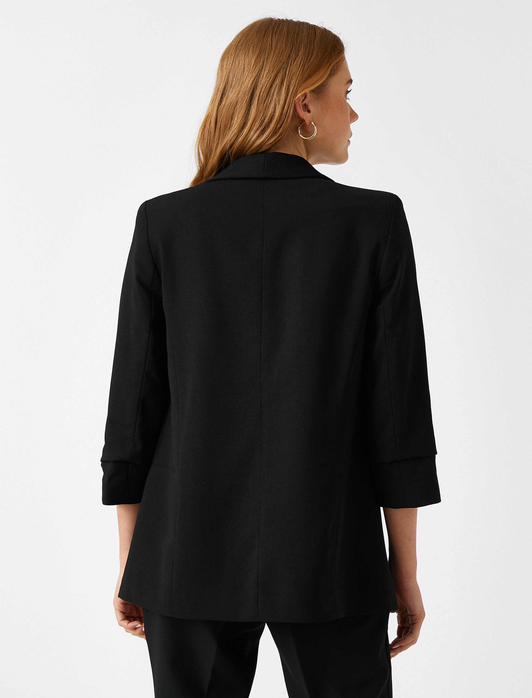  Krep Kumaş Şal Yaka 3/4 Kollu Blazer Ceket