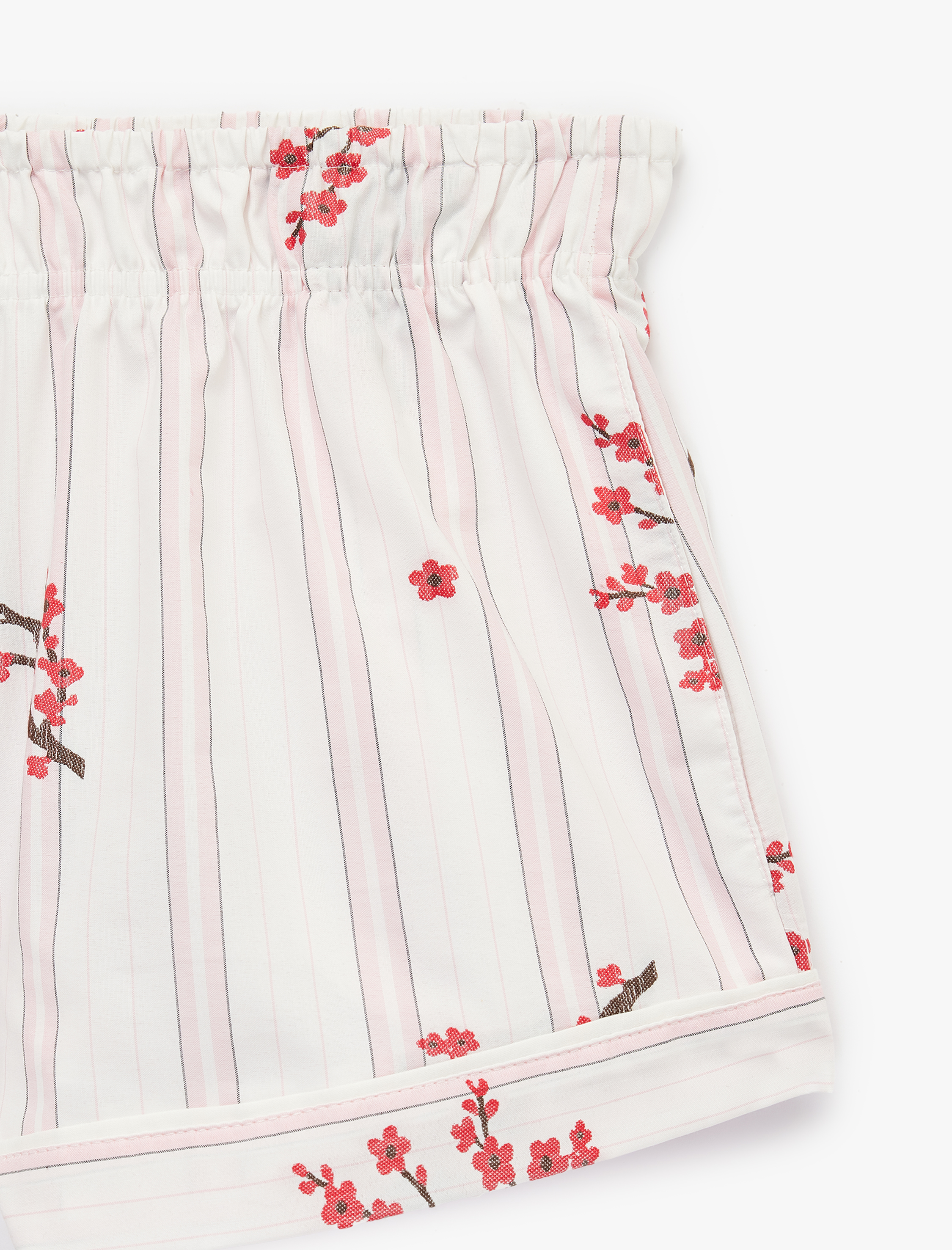   Çiçek Desenli Beli Lastikli Rahat Kesim Çizgili Şort Pijama Altı