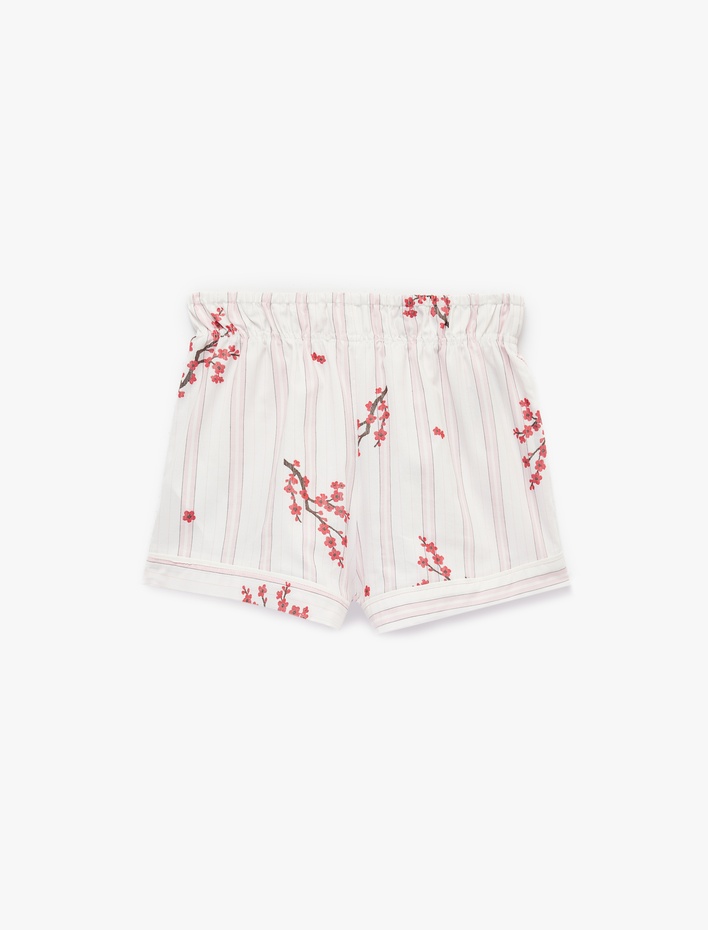  Çiçek Desenli Beli Lastikli Rahat Kesim Çizgili Şort Pijama Altı