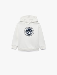 Uzun Kollu Baskılı Şardonlu Oversize Kapşonlu Sweatshirt