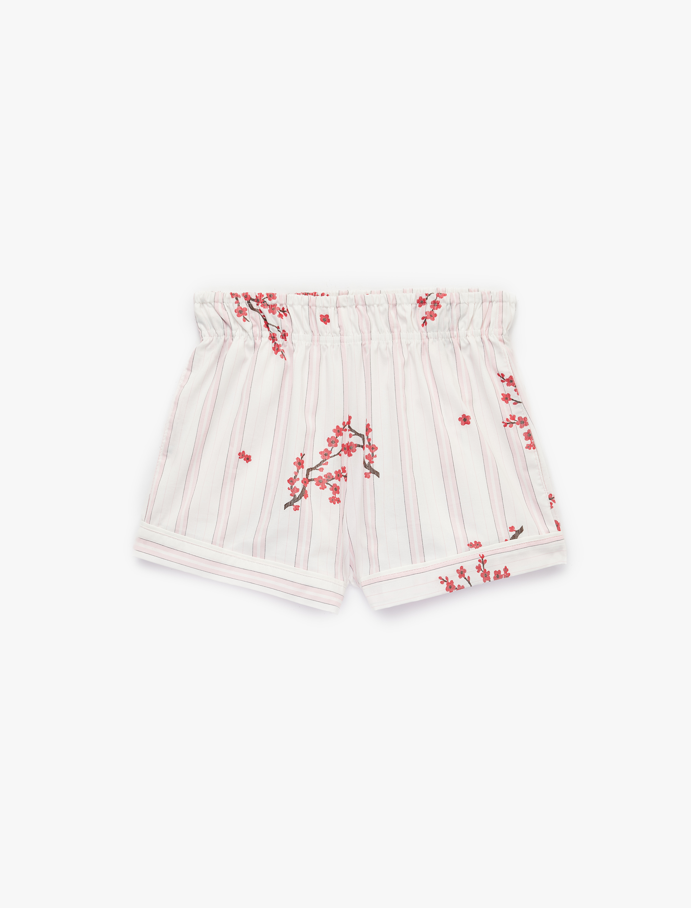   Çiçek Desenli Beli Lastikli Rahat Kesim Çizgili Şort Pijama Altı