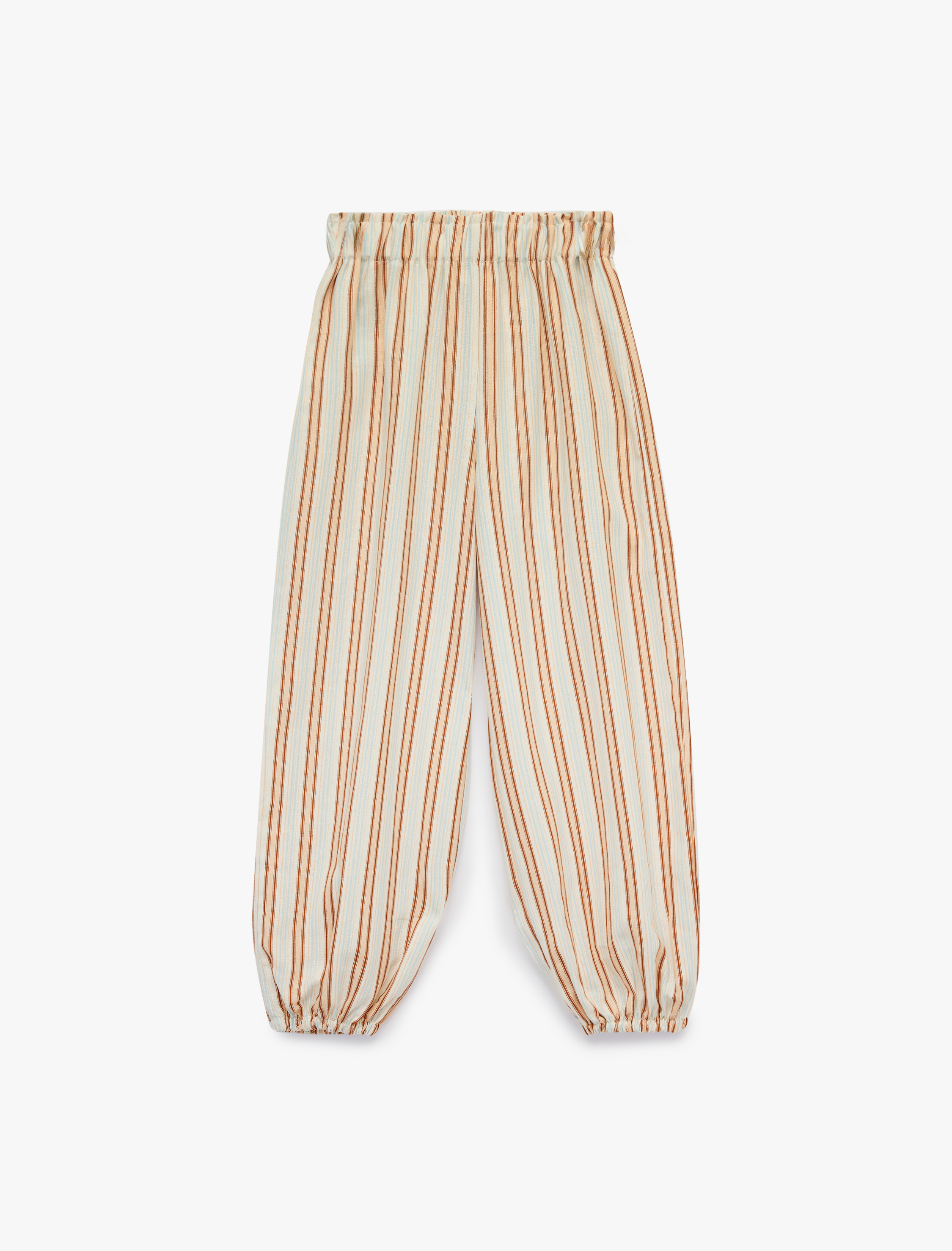  Kız Çocuk Keten ve Viskon Karışımlı Fiyonklu Beli Lastikli Jogger Çizgili Balon Pantolon
