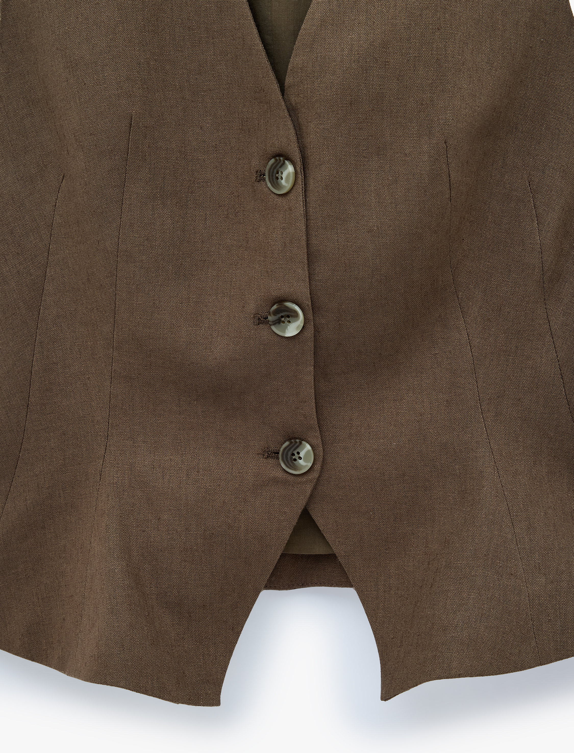   Keten Karışımlı Slim Fit Düğmeli V Yaka Yelek