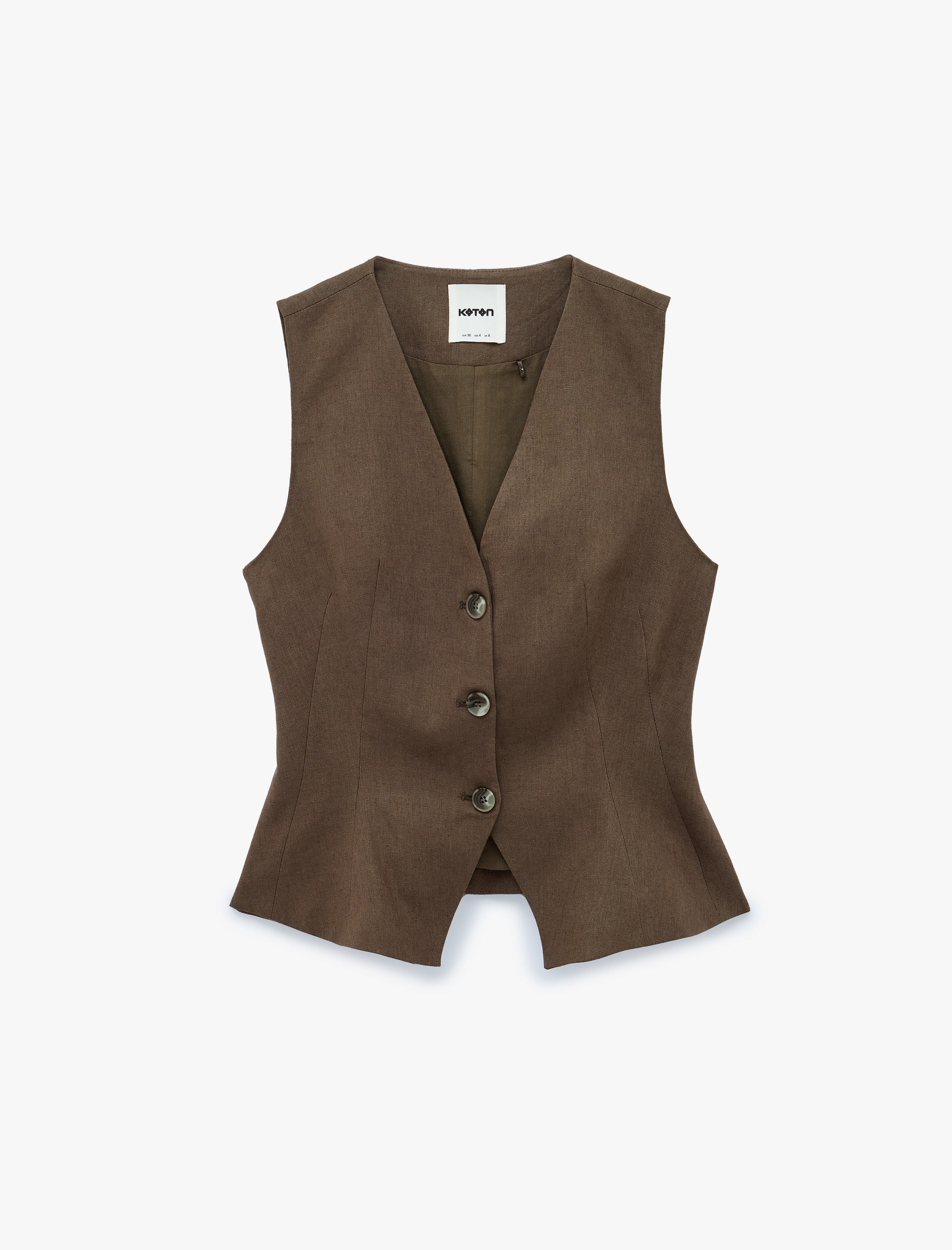   Keten Karışımlı Slim Fit Düğmeli V Yaka Yelek