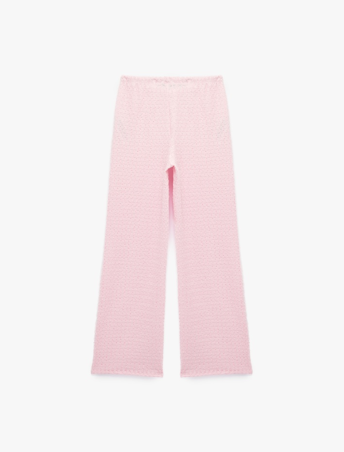  Bürümcük Kumaş Dokulu Beli Bağcıklı Düz Bol Paça Pantolon