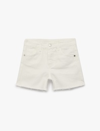 Cepli Pamuklu Kesik Paça Basic Denim Şort