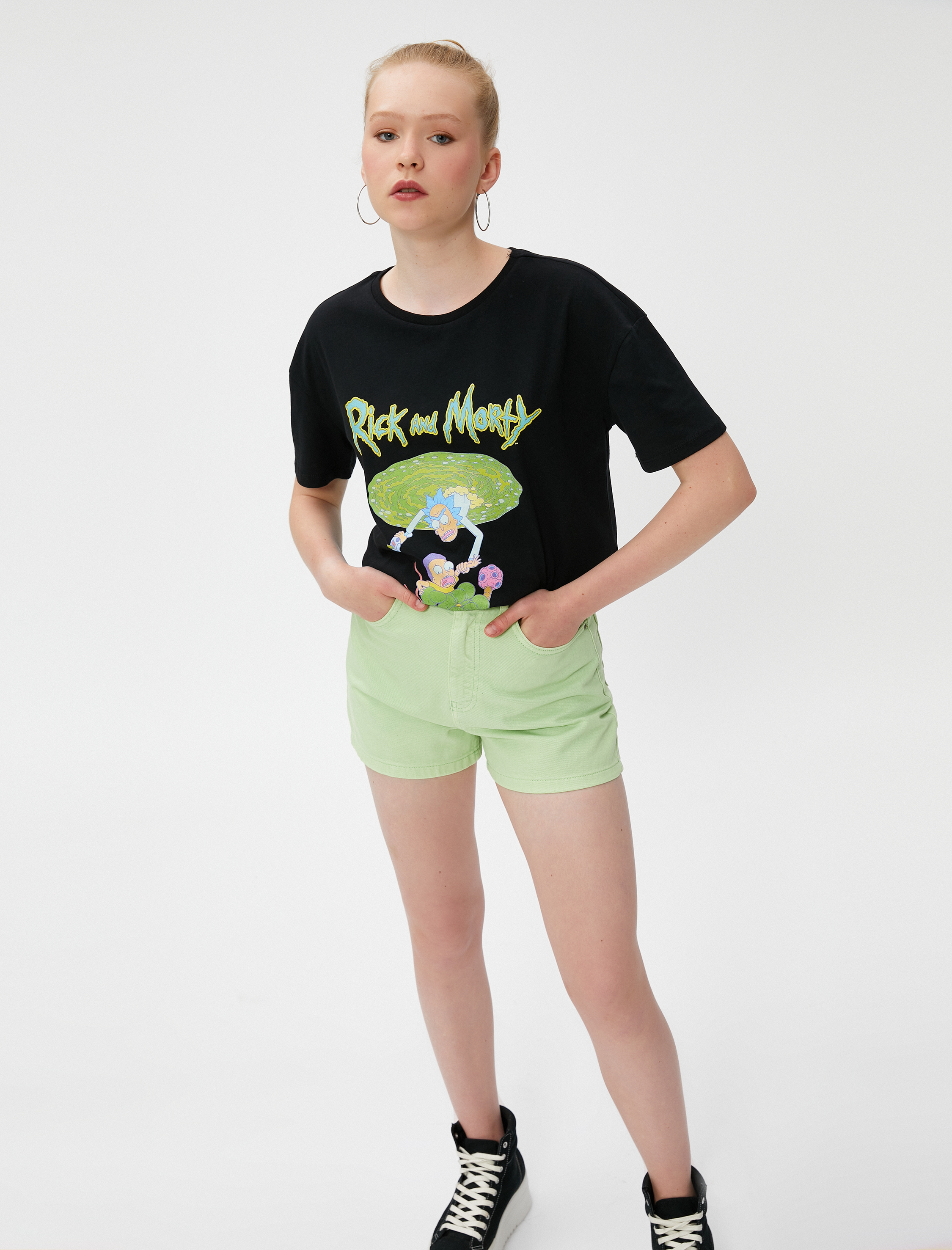   Rick and Morty Tişört Baskılı Lisanslı Kısa Kollu Bisiklet Yaka