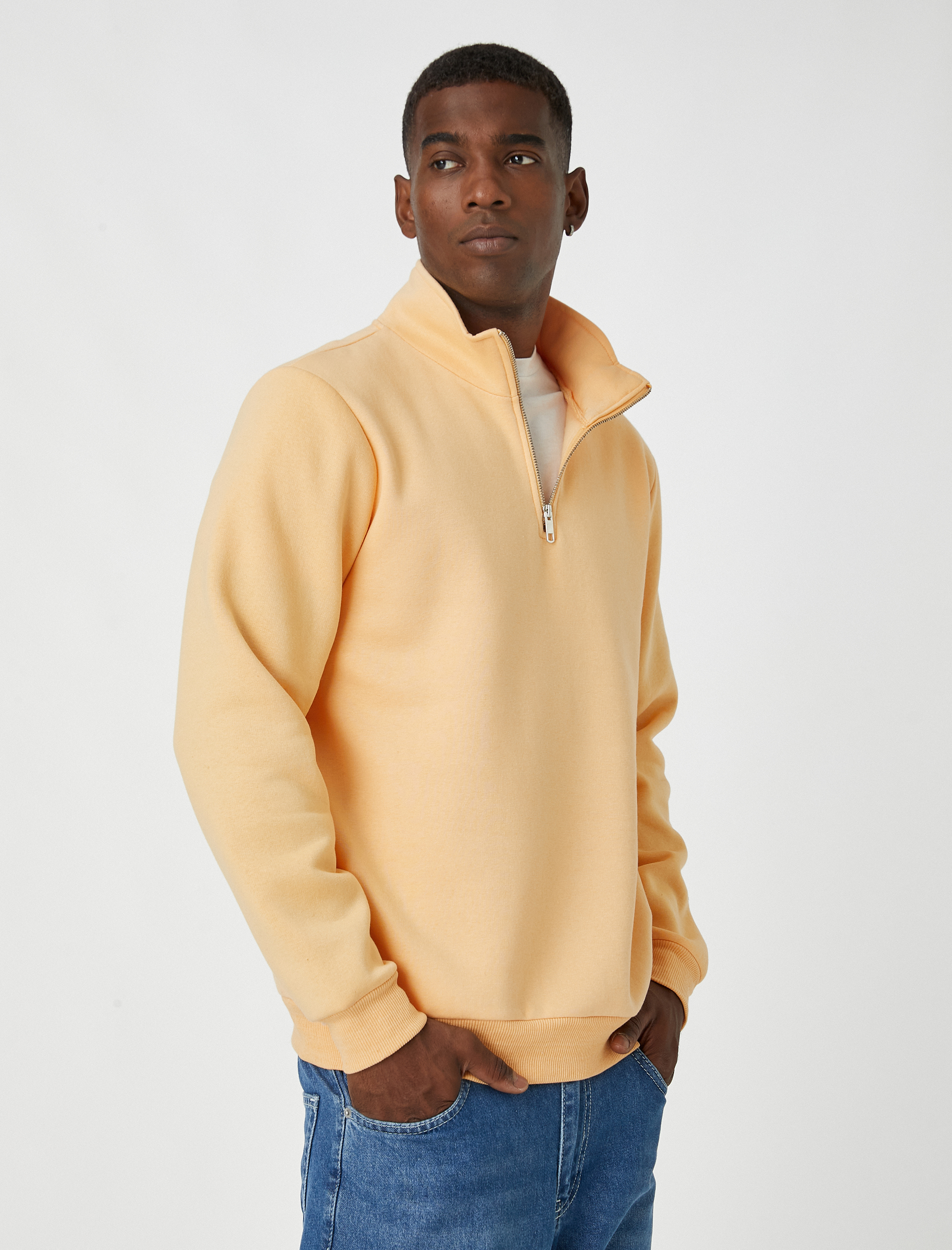   Fermuarlı Sweatshirt Dik Yaka Şardonlu