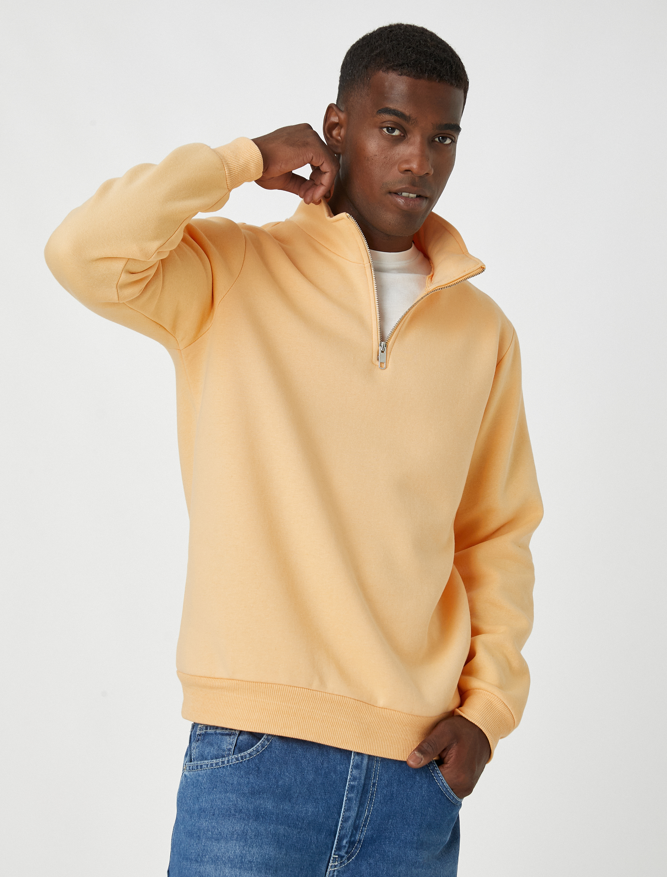   Fermuarlı Sweatshirt Dik Yaka Şardonlu