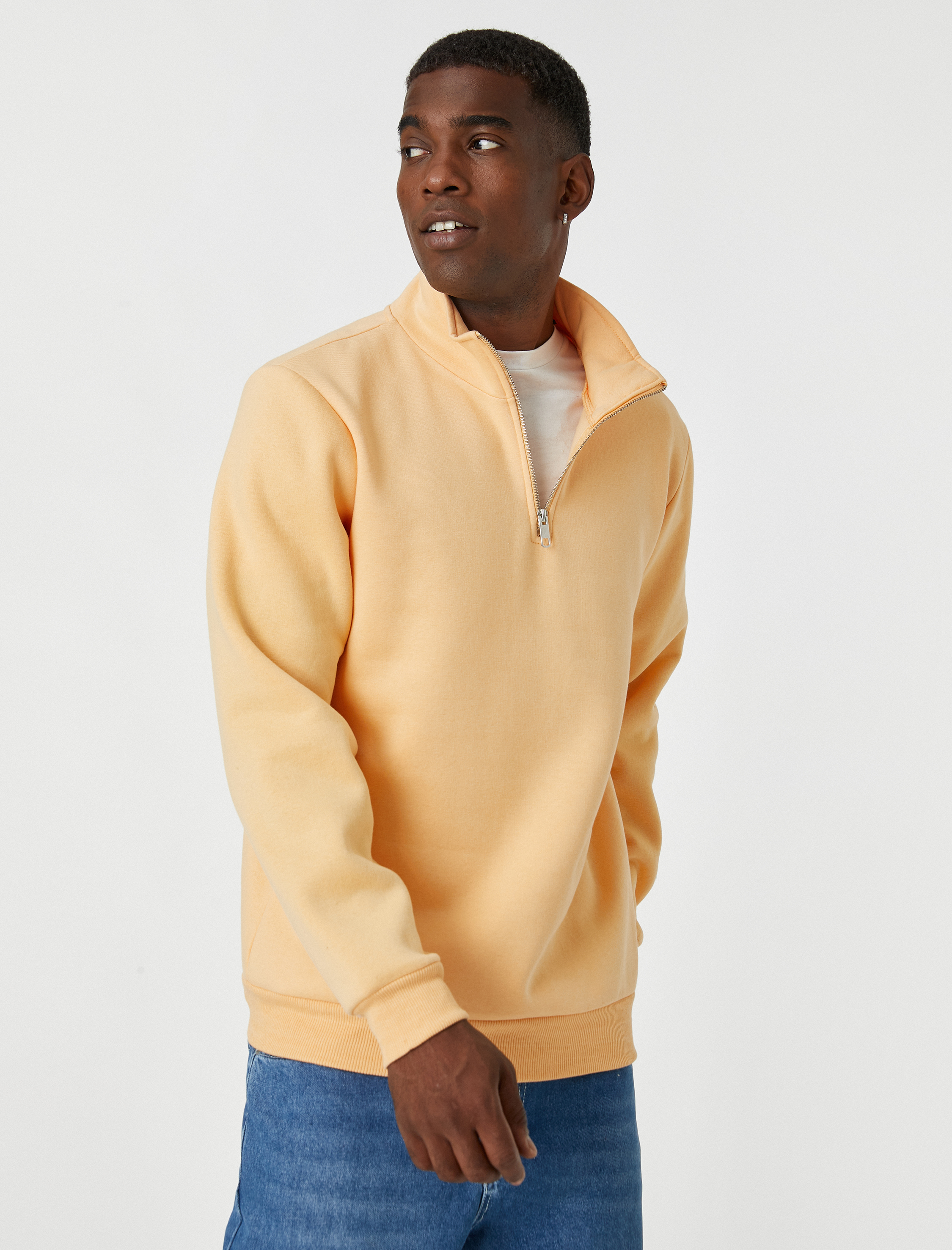   Fermuarlı Sweatshirt Dik Yaka Şardonlu