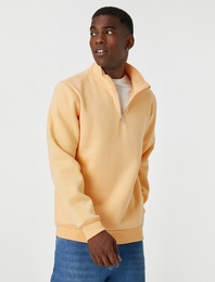 Fermuarlı Sweatshirt Dik Yaka Şardonlu