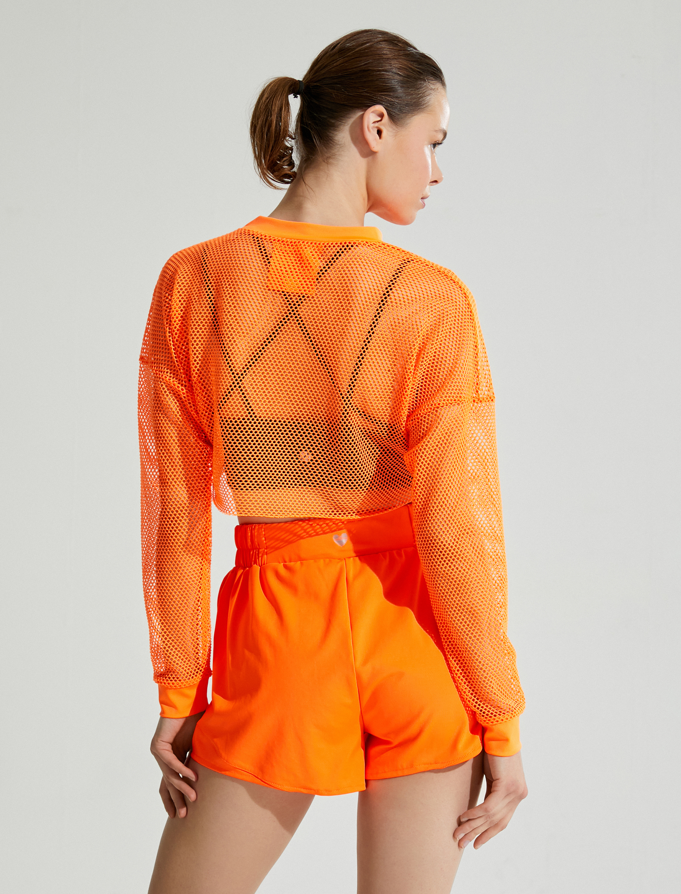   Crop Fileli Spor Tişört Uzun Kollu