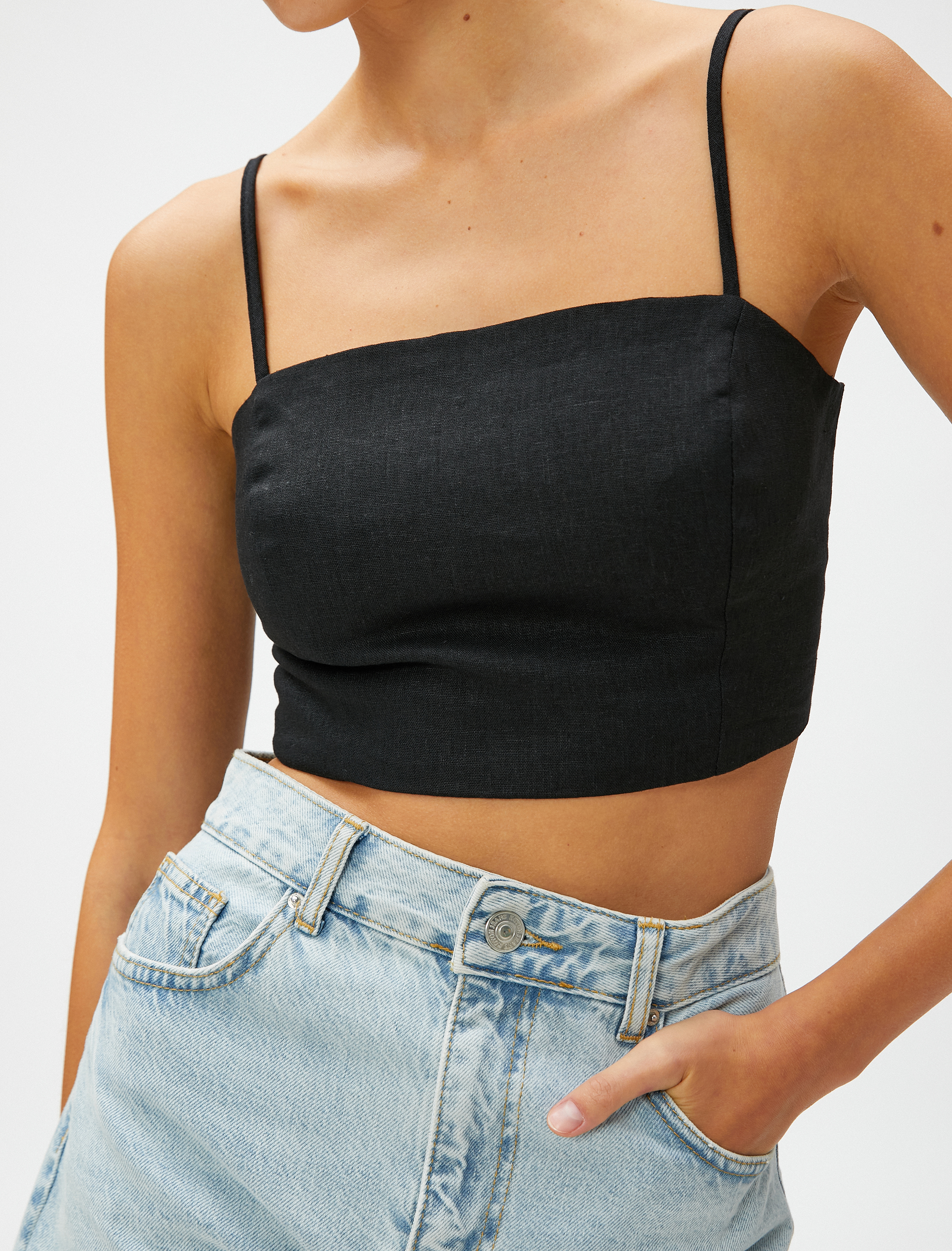   Keten Karışımlı Crop Bluz