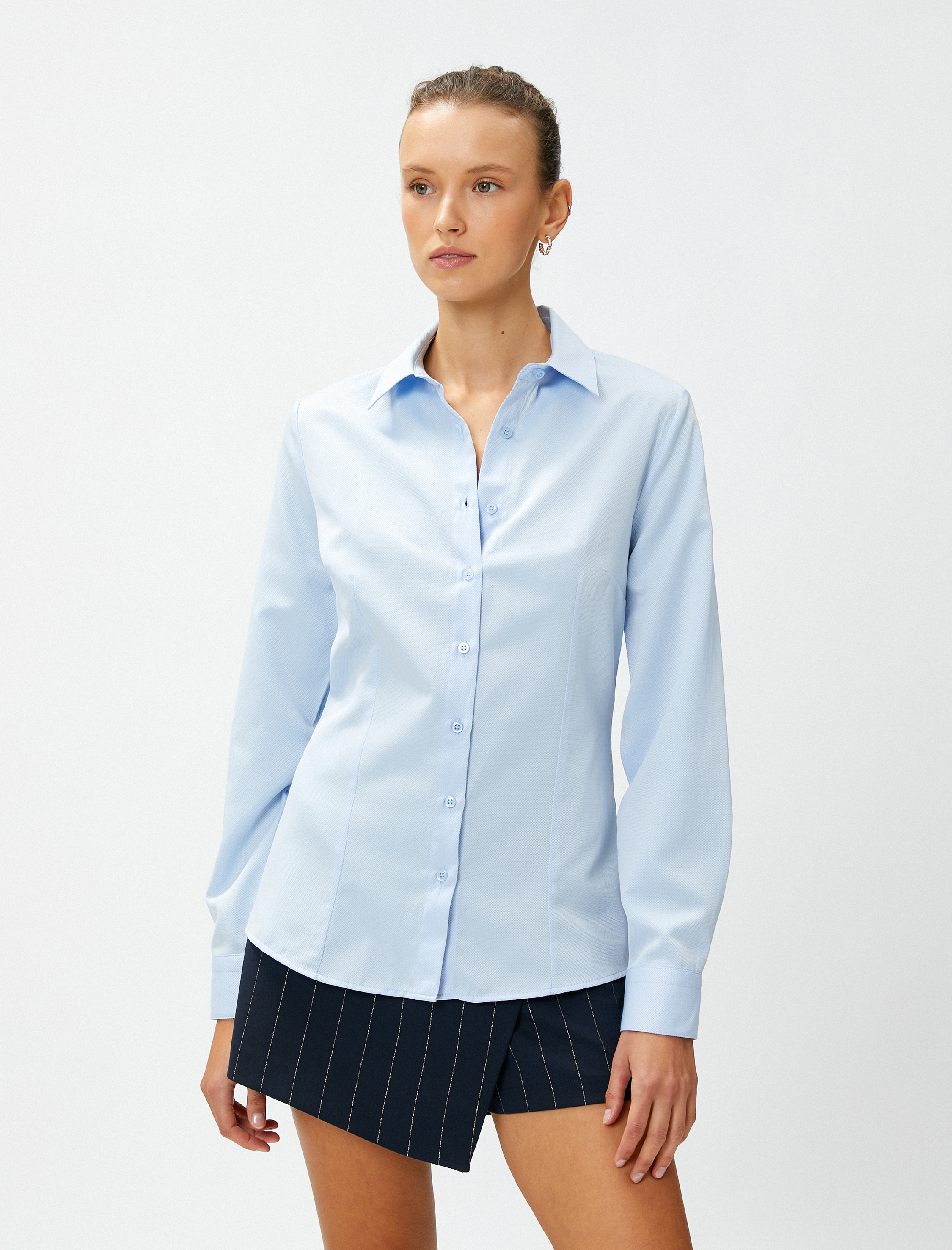   Basic Poplin Gömlek Uzun Kollu Pensli