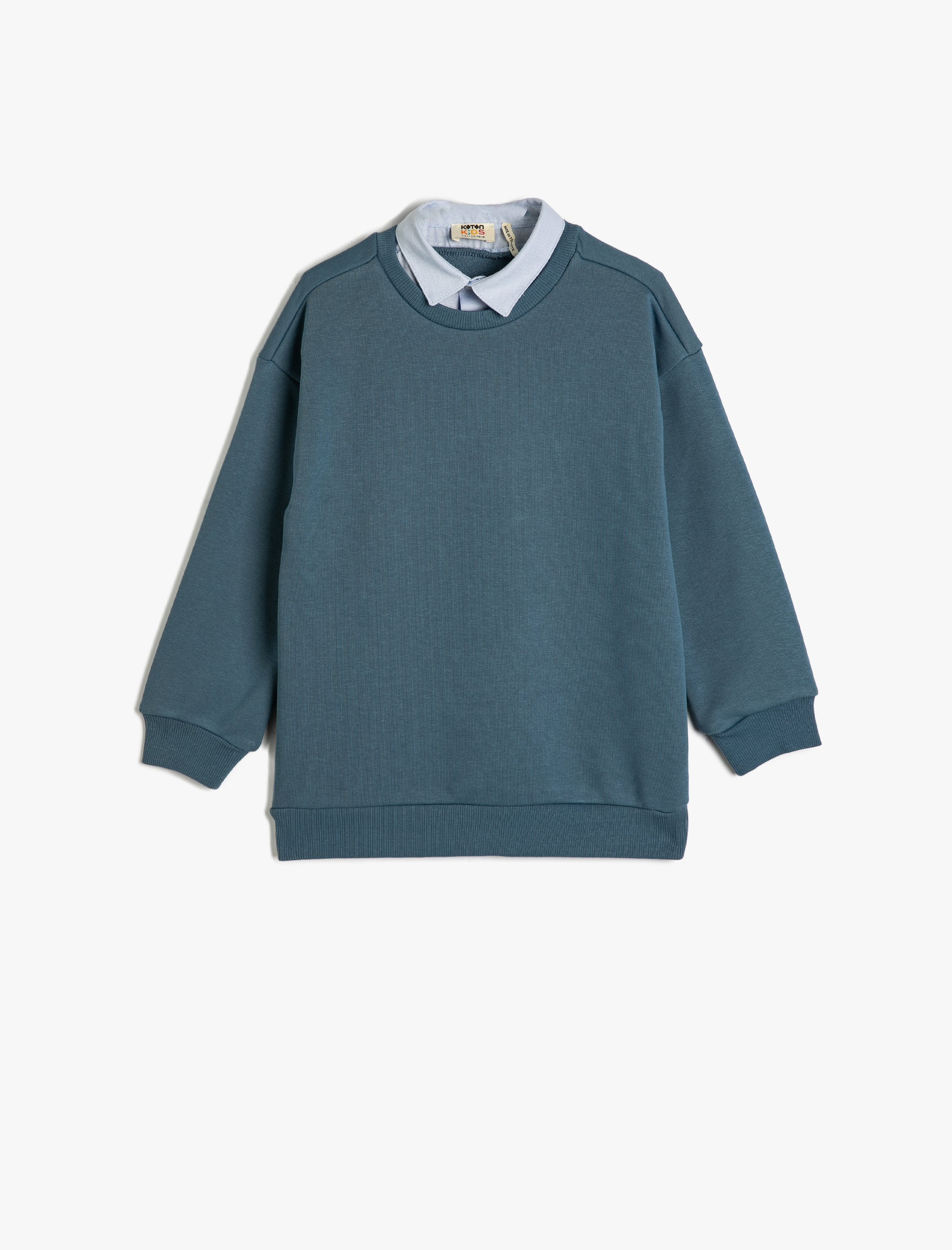  Erkek Çocuk Sweatshirt Basic Gömlek Yaka Detaylı Uzun Kollu