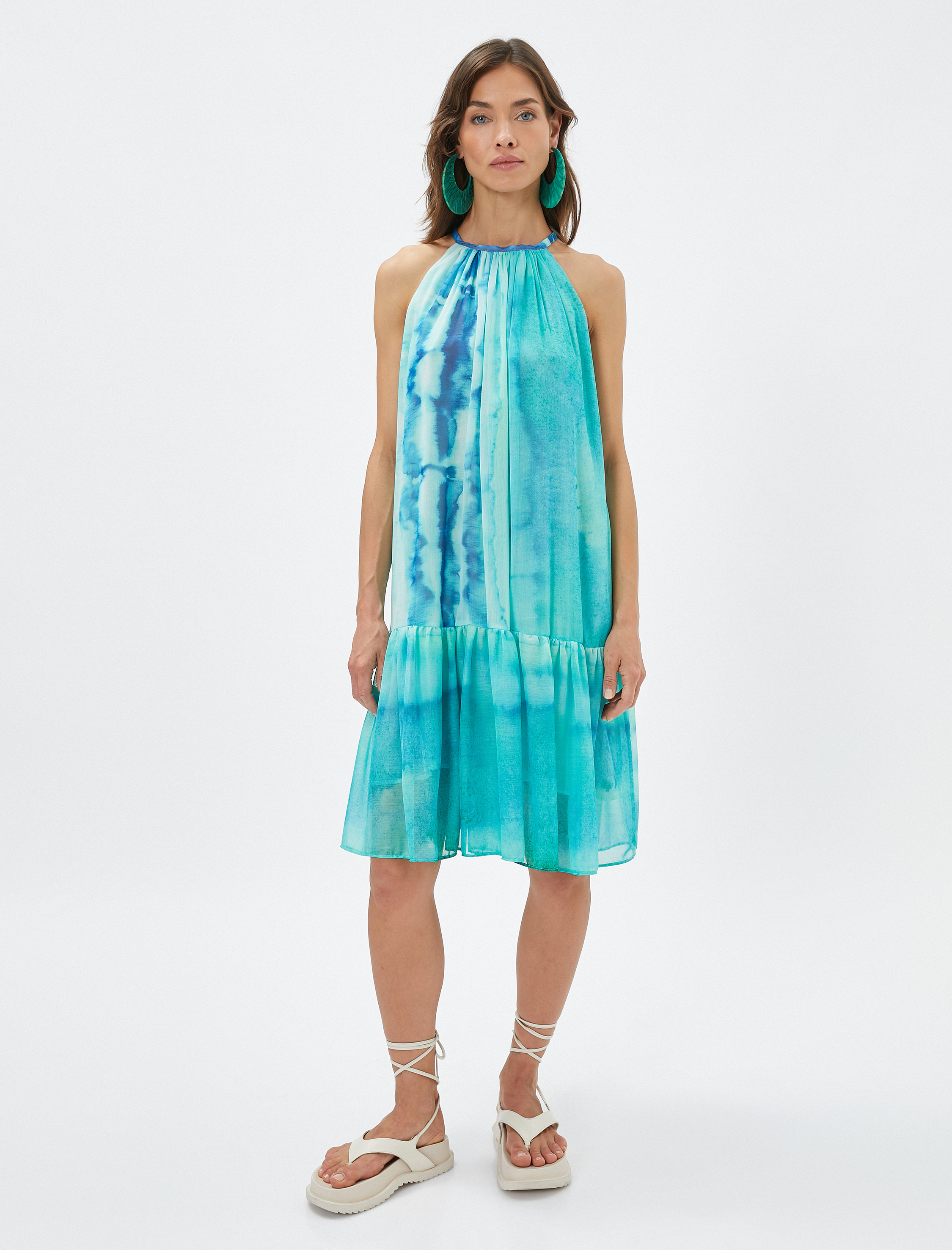   Koton X Selected by Şahika Ercümen - Halter Yaka Batik Desenli Midi Elbise