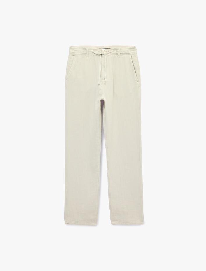  Pamuklu Cepli Straight Fit Beli Bağcıklı Düğmeli Pantolon