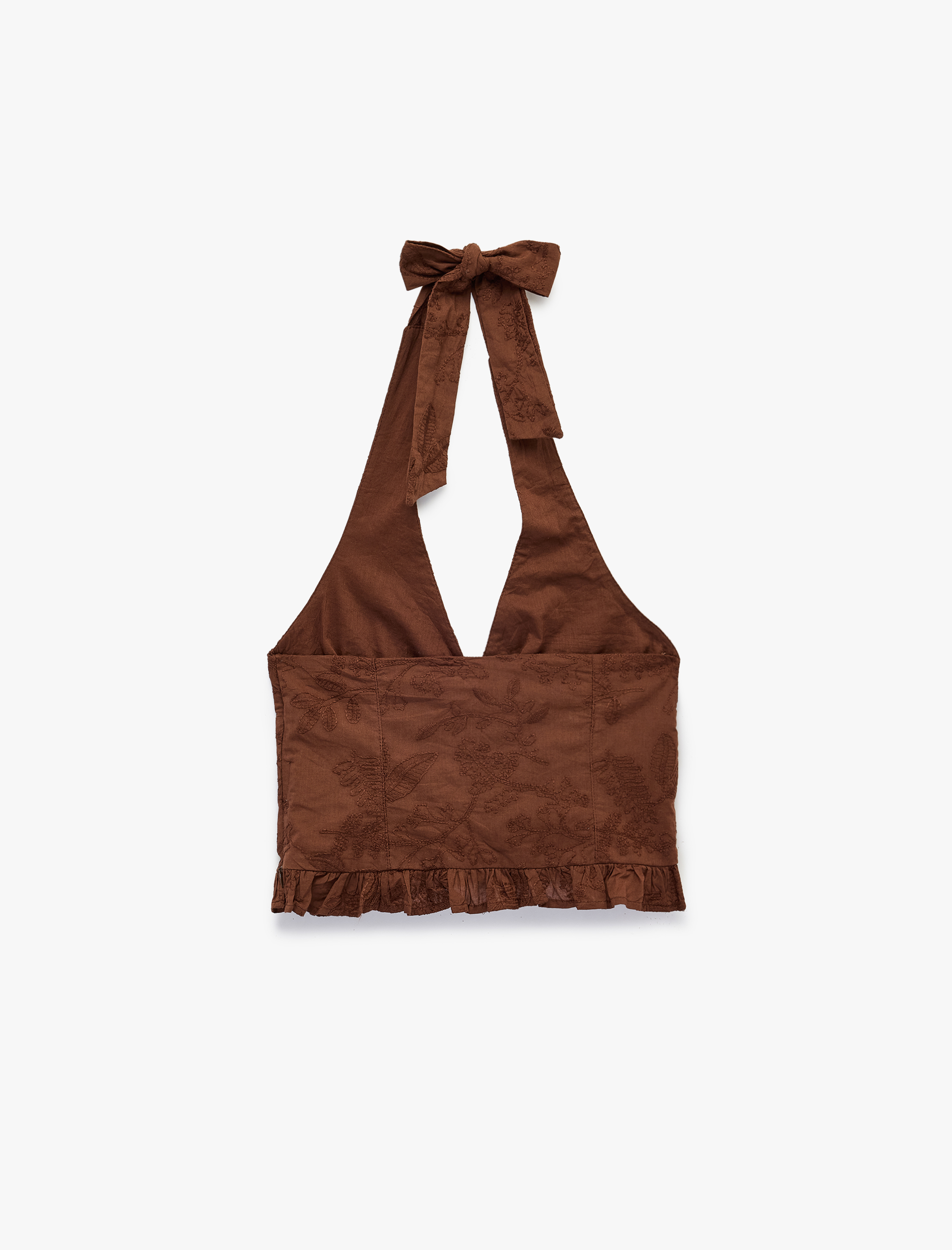   Halter Yaka Kolsuz Nakışlı Pamuklu Crop Bluz