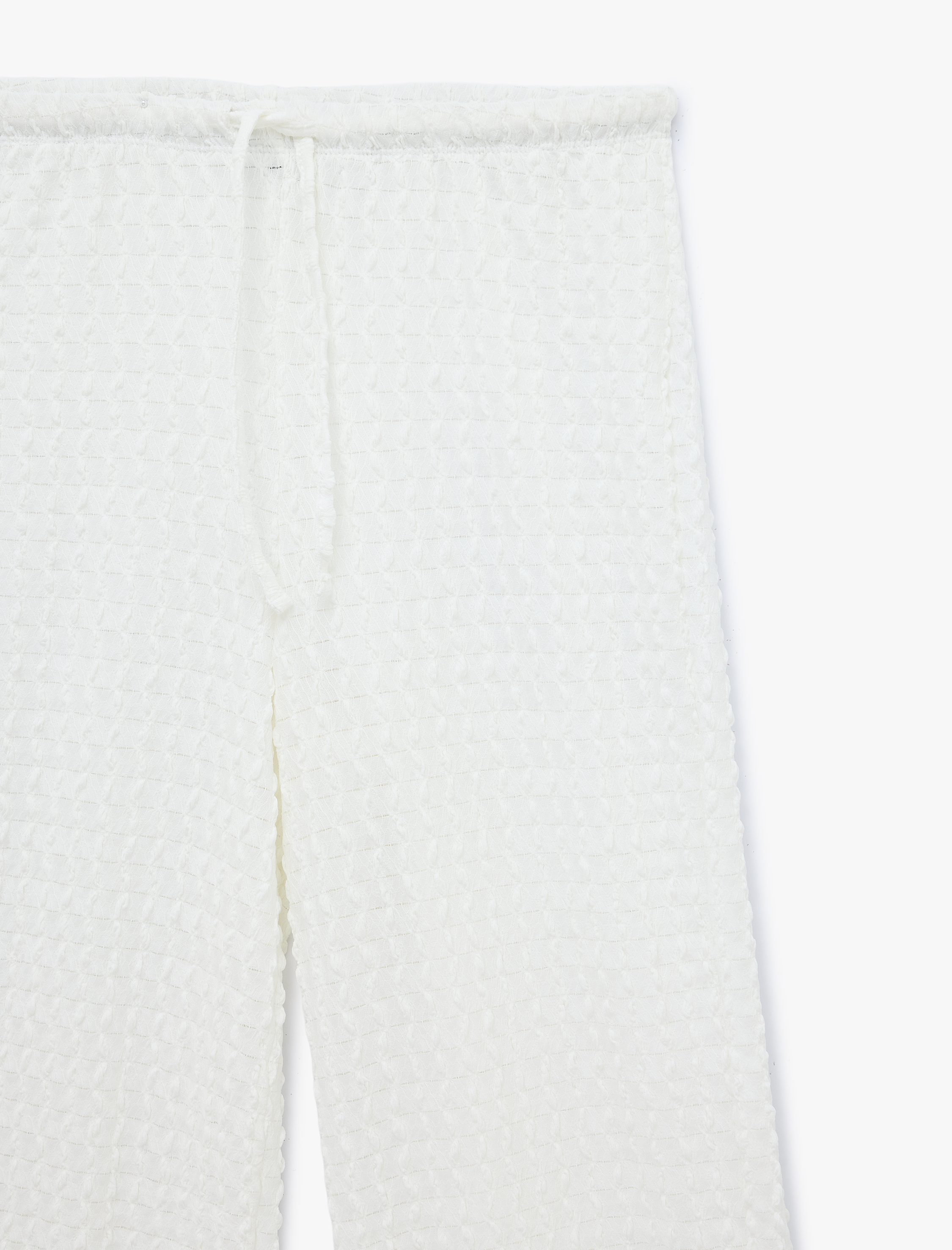   Bürümcük Kumaş Dokulu Beli Bağcıklı Düz Bol Paça Pantolon