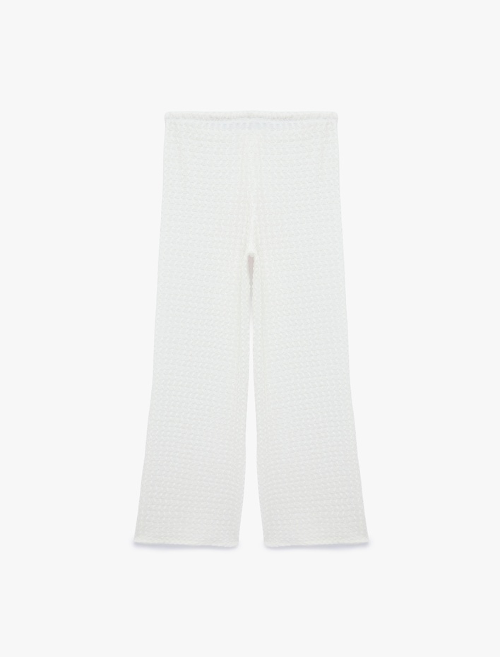  Bürümcük Kumaş Dokulu Beli Bağcıklı Düz Bol Paça Pantolon