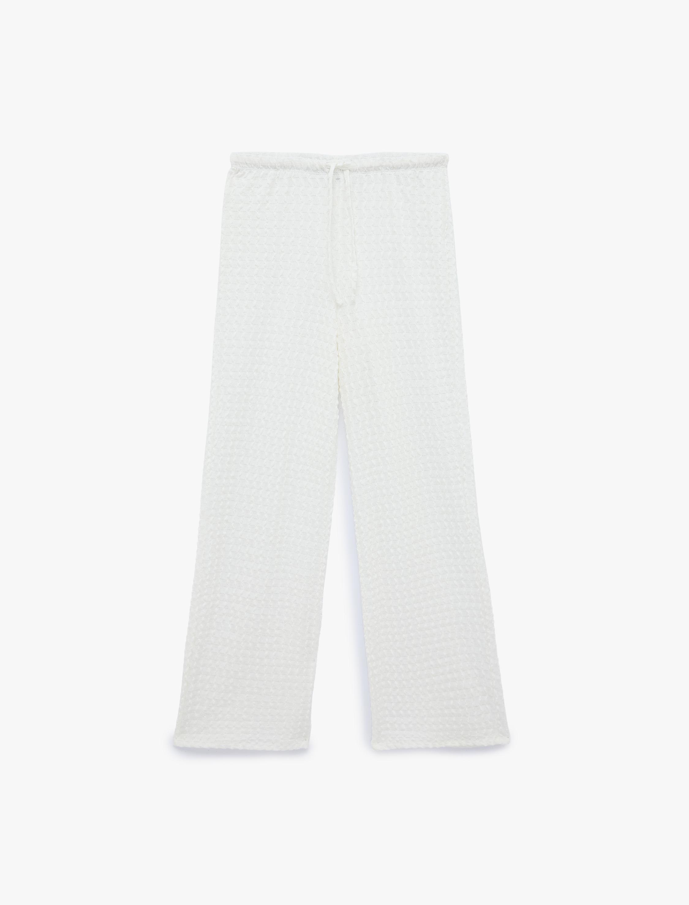   Bürümcük Kumaş Dokulu Beli Bağcıklı Düz Bol Paça Pantolon