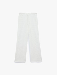 Bürümcük Kumaş Dokulu Beli Bağcıklı Düz Bol Paça Pantolon