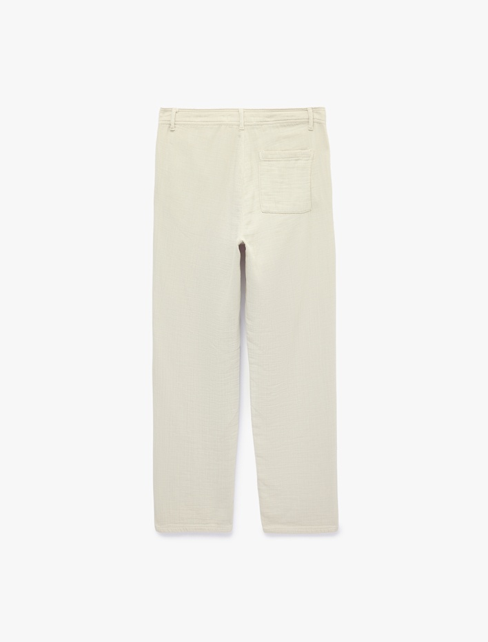 Pamuklu Cepli Straight Fit Beli Bağcıklı Düğmeli Pantolon