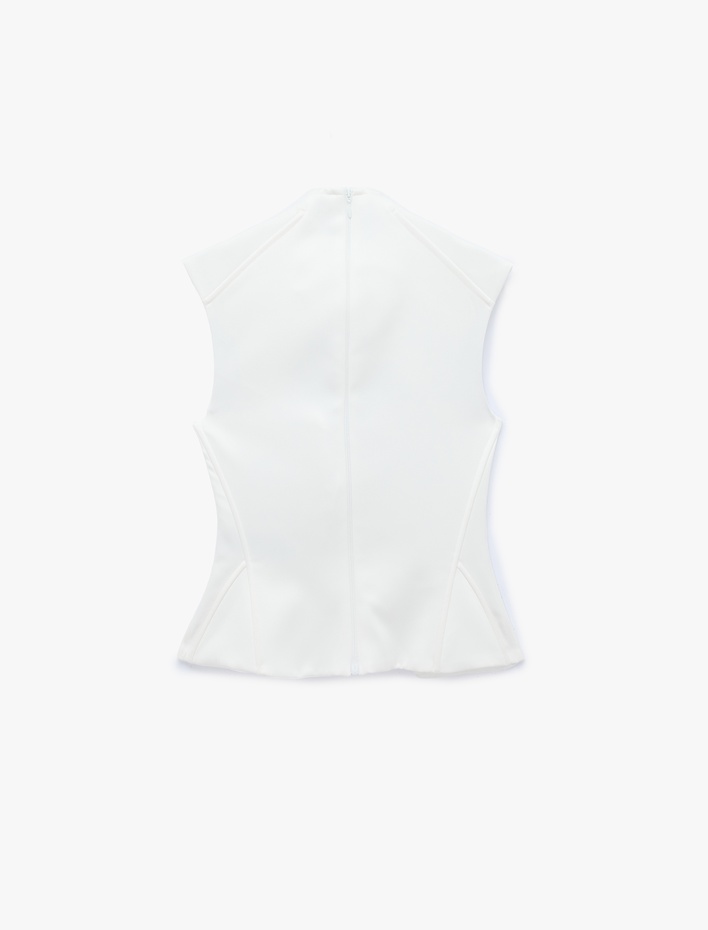  Slim Fit Dik Yaka Bağcıklı Pencere Detaylı Kolsuz Korse Büstiyer