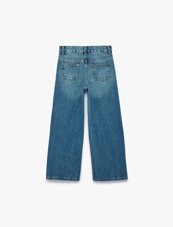 Kız Çocuk Pamuklu Mom Fit Denim Pantolon