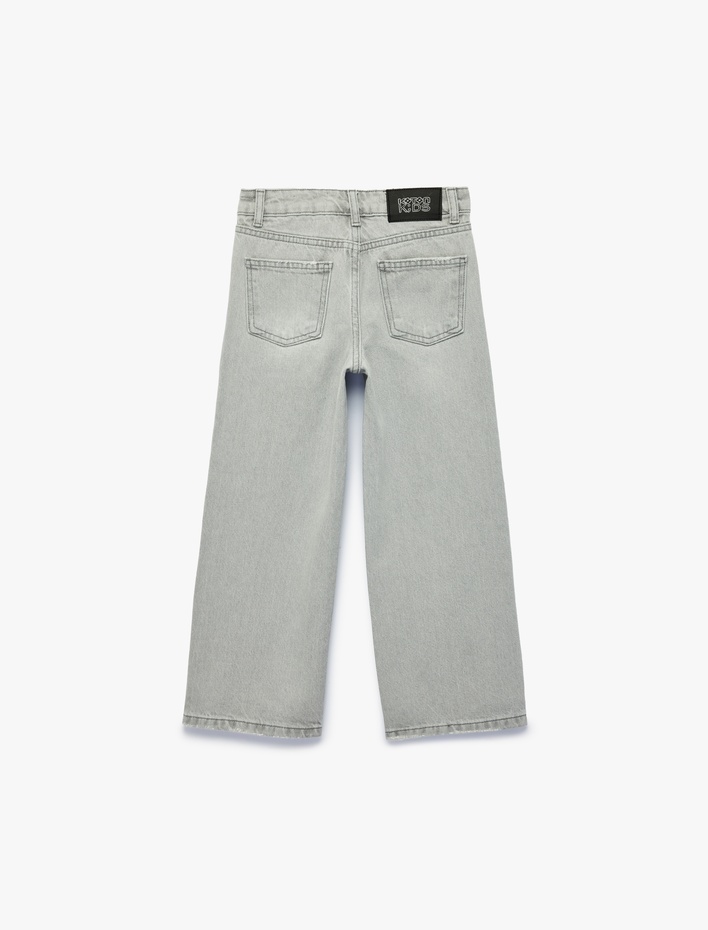 Kız Çocuk Pamuklu Geniş Paça Denim Pantolon