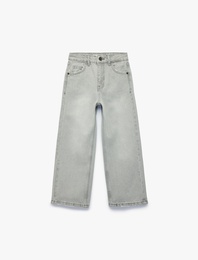 Pamuklu Geniş Paça Denim Pantolon